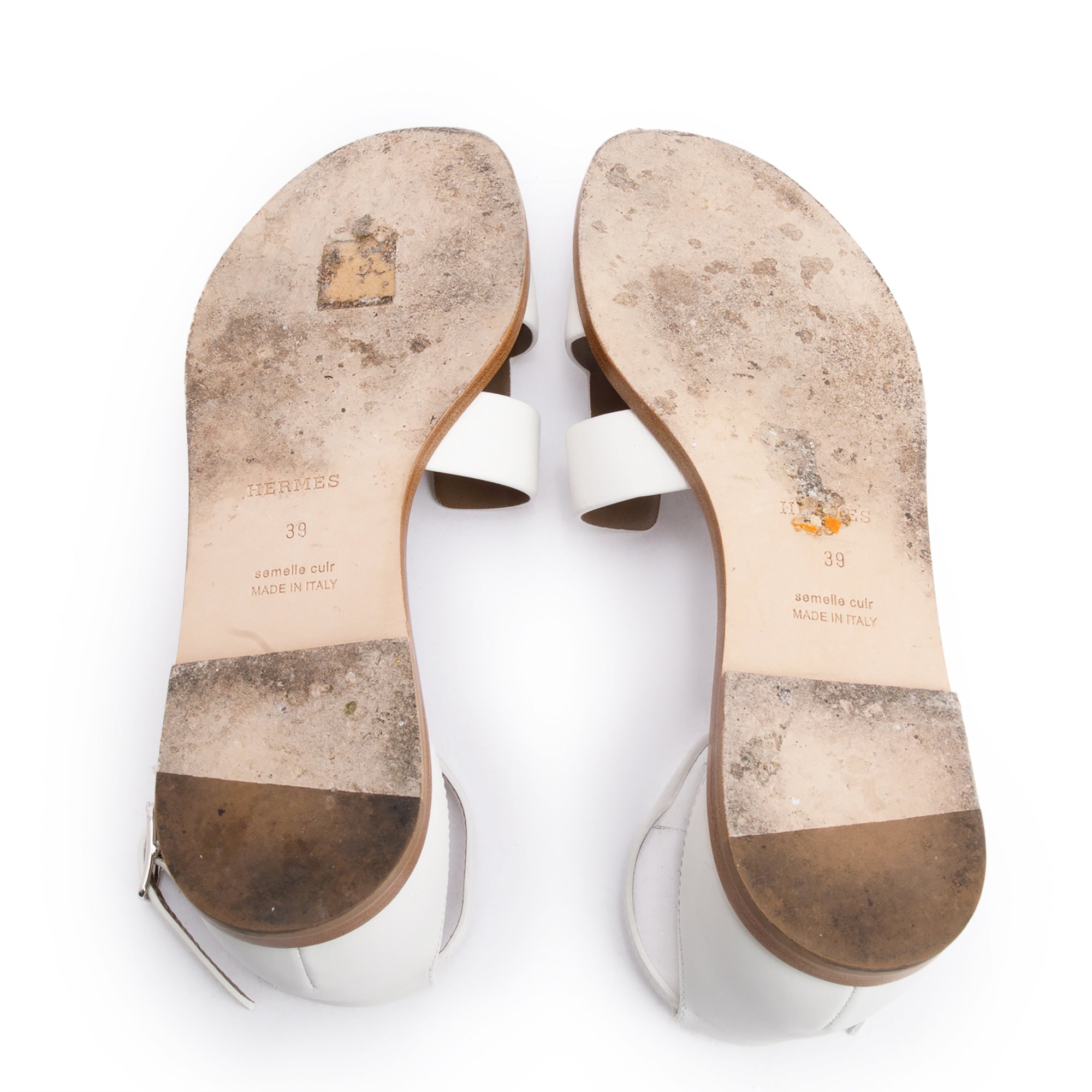 Hermes White Calfskin Leather Santorini Sandals, Size 39 w/ Box
