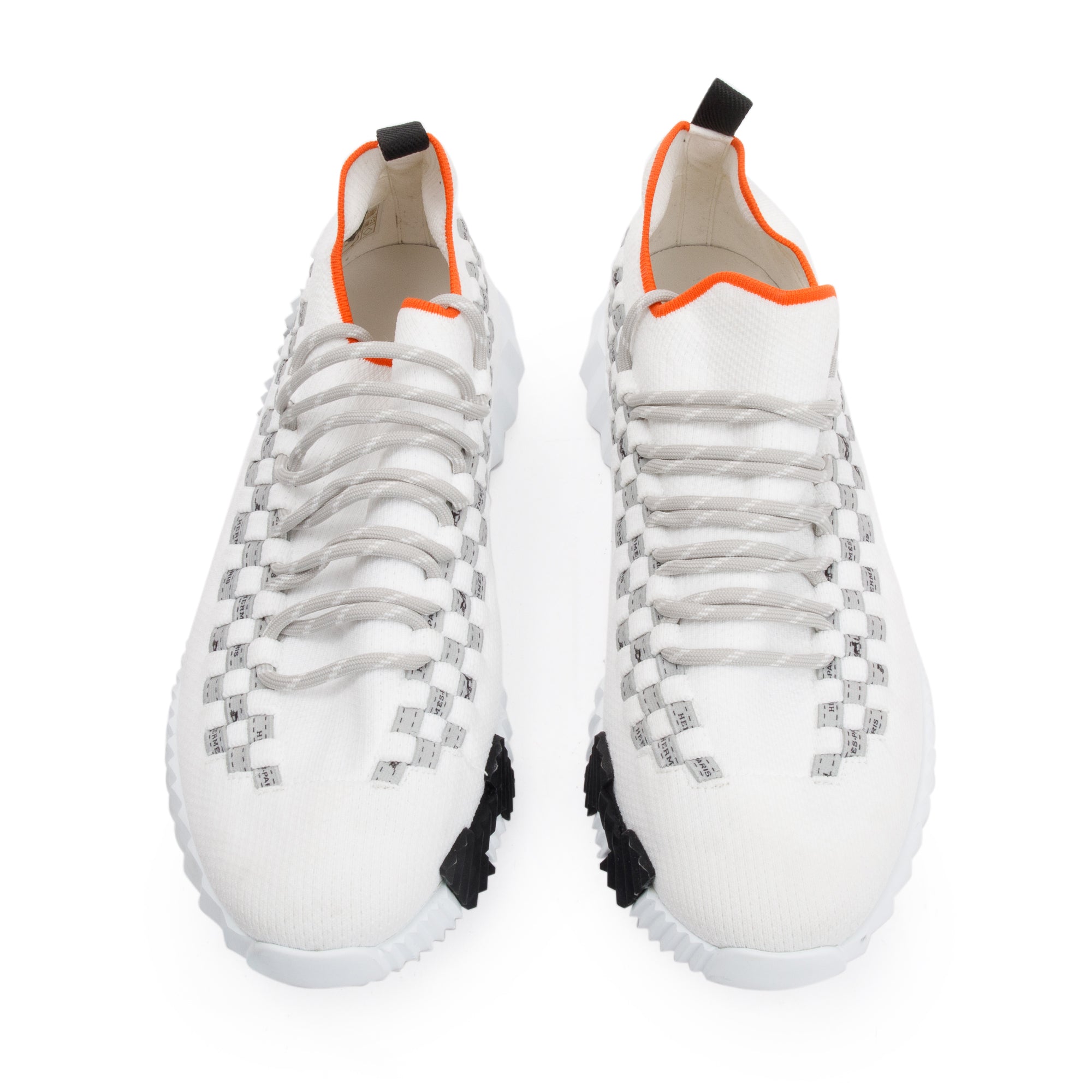 Hermes White Knit Bolduc Flex Slip-On Sneakers, Size 42