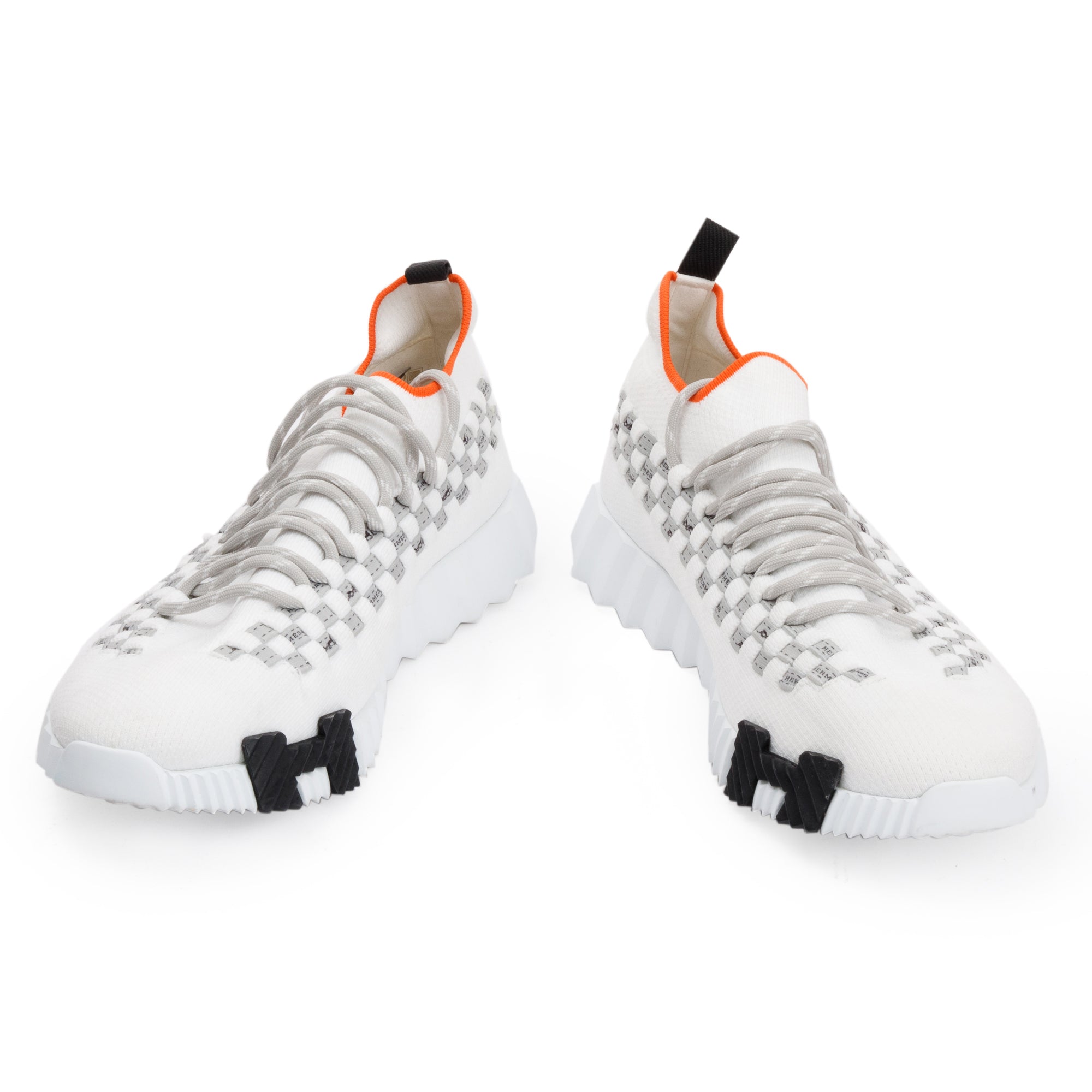 Hermes White Knit Bolduc Flex Slip-On Sneakers, Size 42