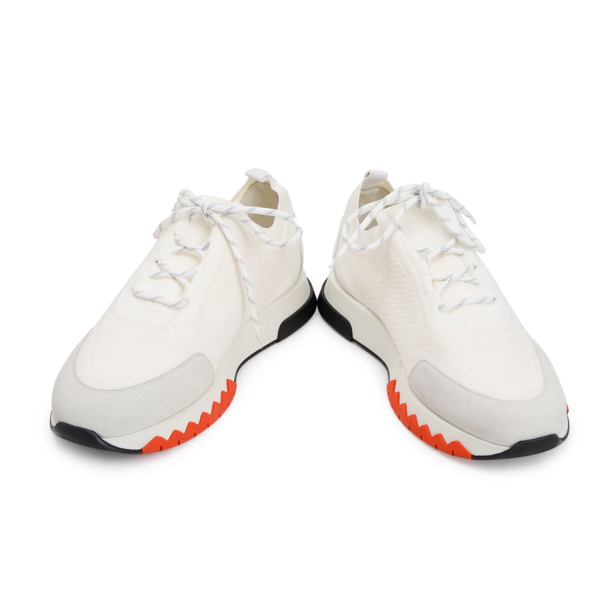 Hermes White Knit Suede Addict Sneakers, Size 42