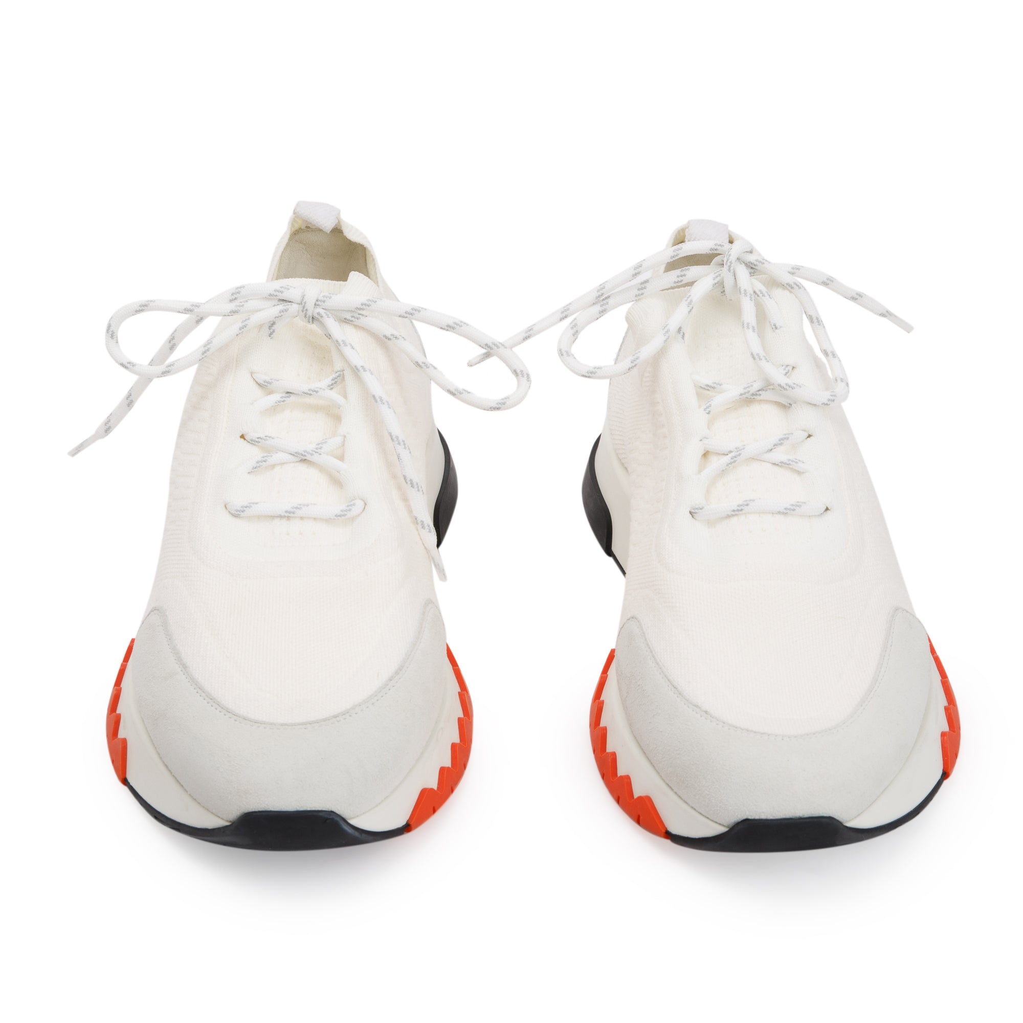 Hermes White Knit Suede Addict Sneakers, Size 42