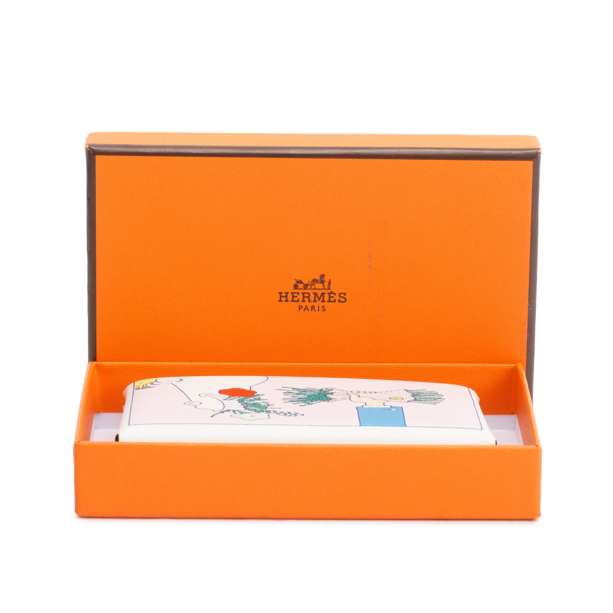 Hermes White Swift Leather Bouquet Calvi Duo Card Case w/ Box