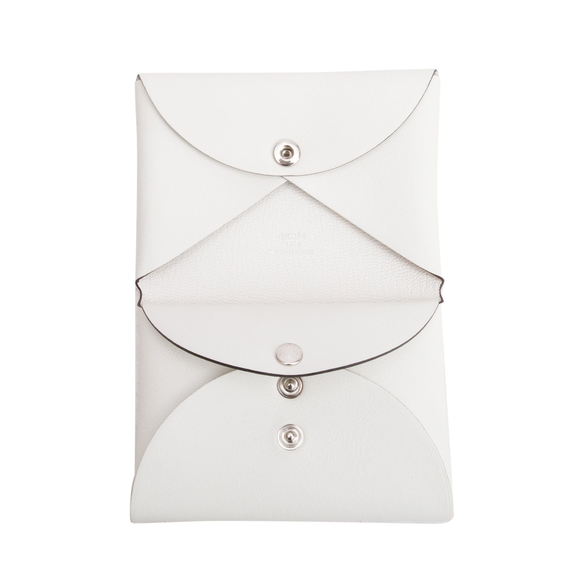 Hermes White Swift Leather Bouquet Calvi Duo Card Case w/ Box