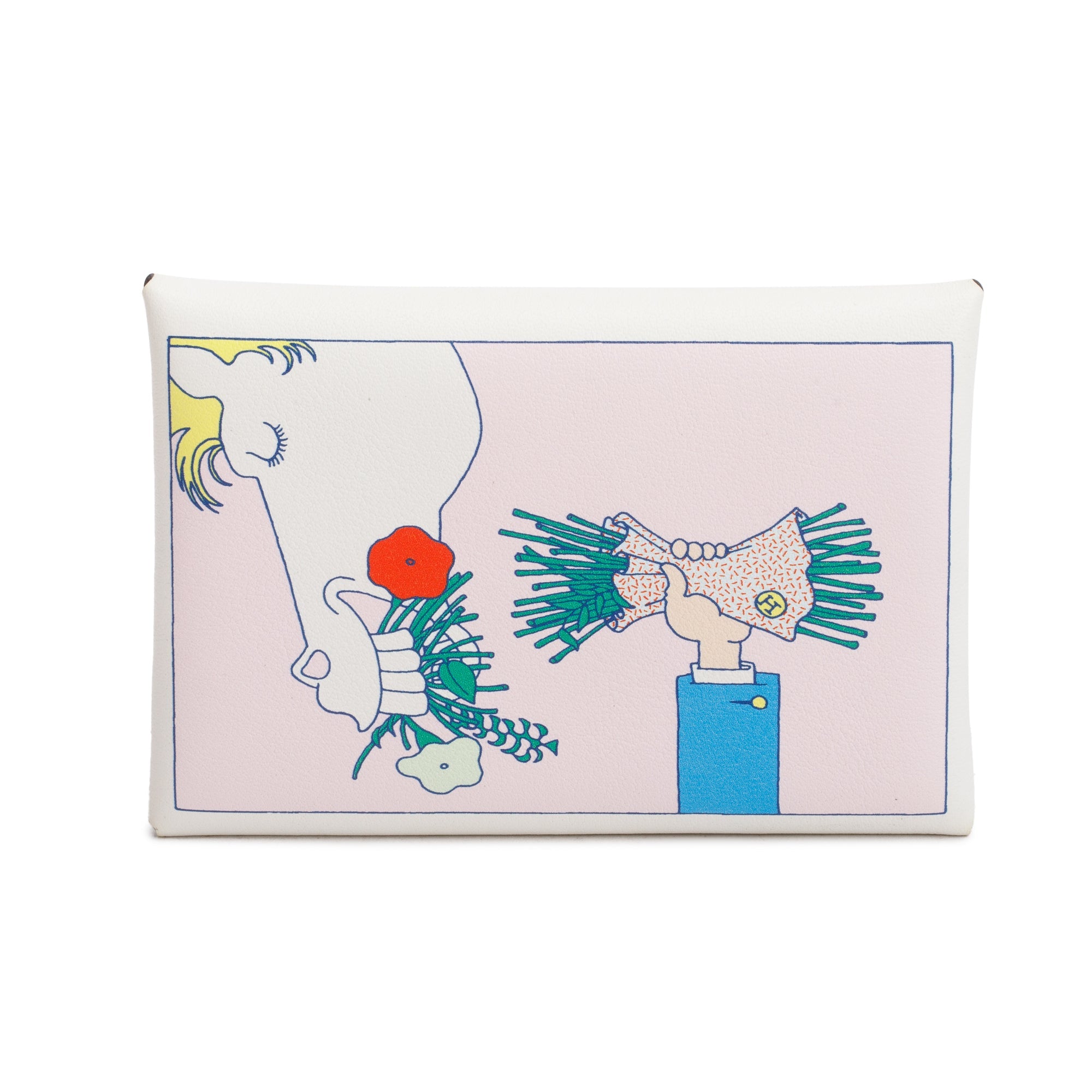 Hermes White Swift Leather Bouquet Calvi Duo Card Case w/ Box