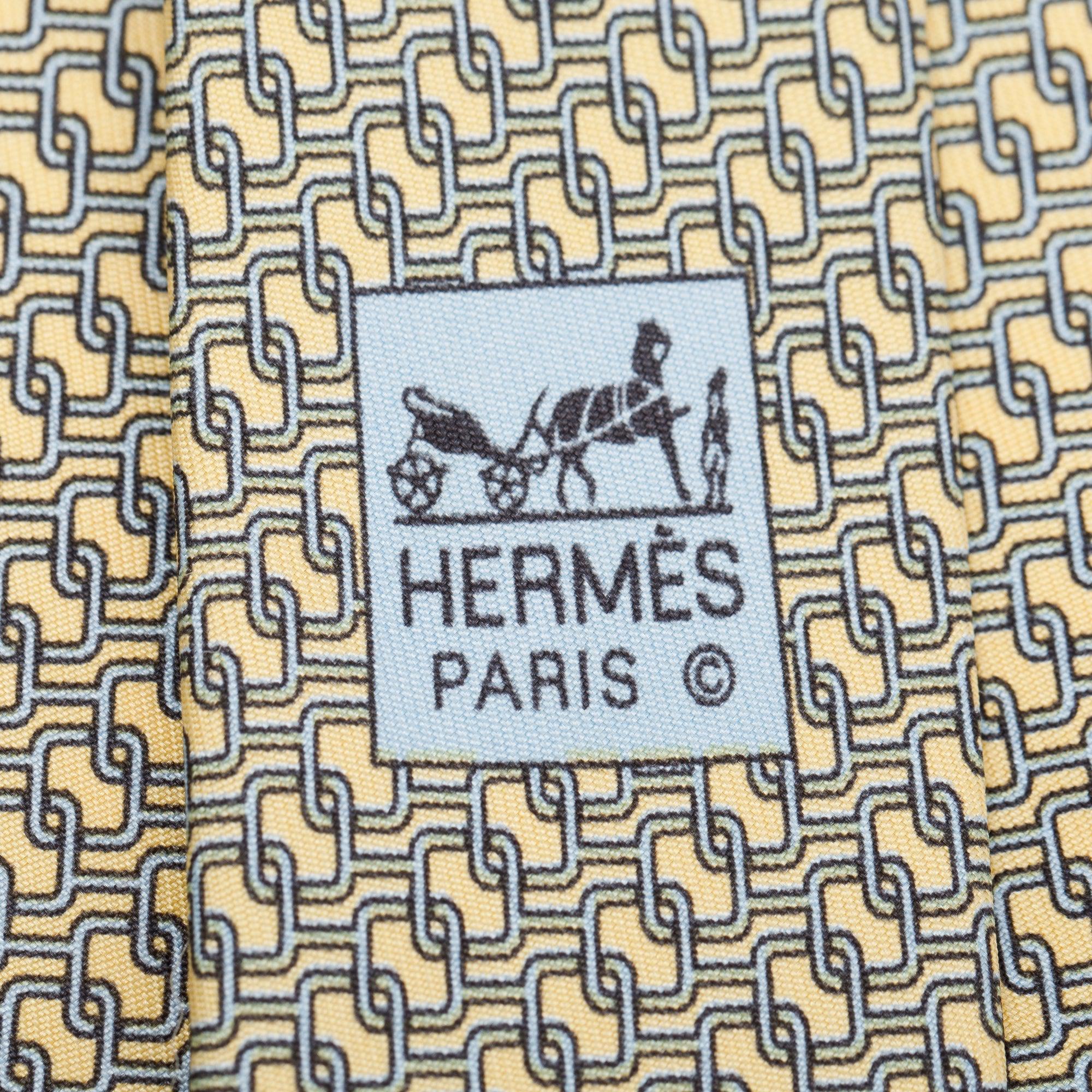 Hermes Yellow 5531 UA Printed Silk Tie