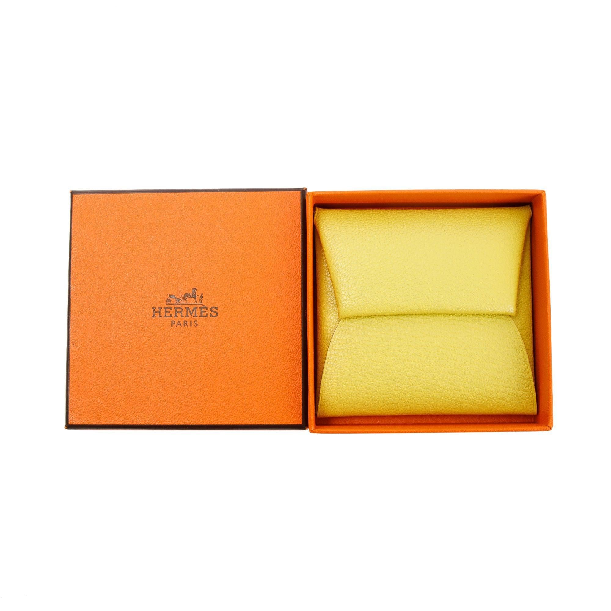 Hermes Yellow Chevre Mysore Bastia Coin Pouch w/ Box