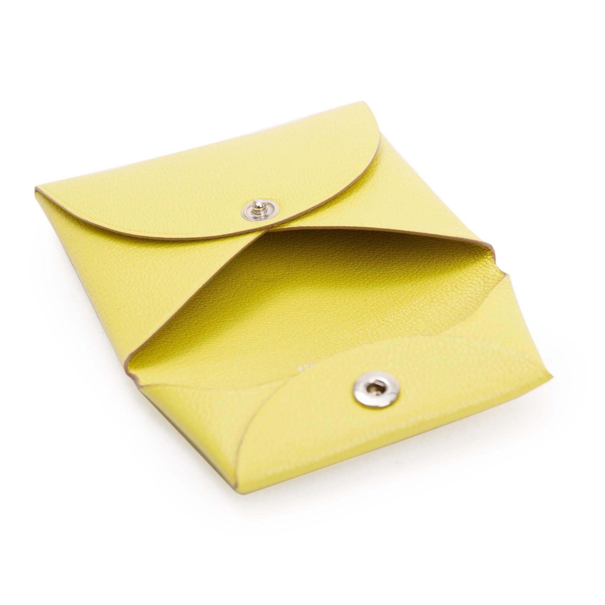 Hermes Yellow Chevre Mysore Bastia Coin Pouch w/ Box