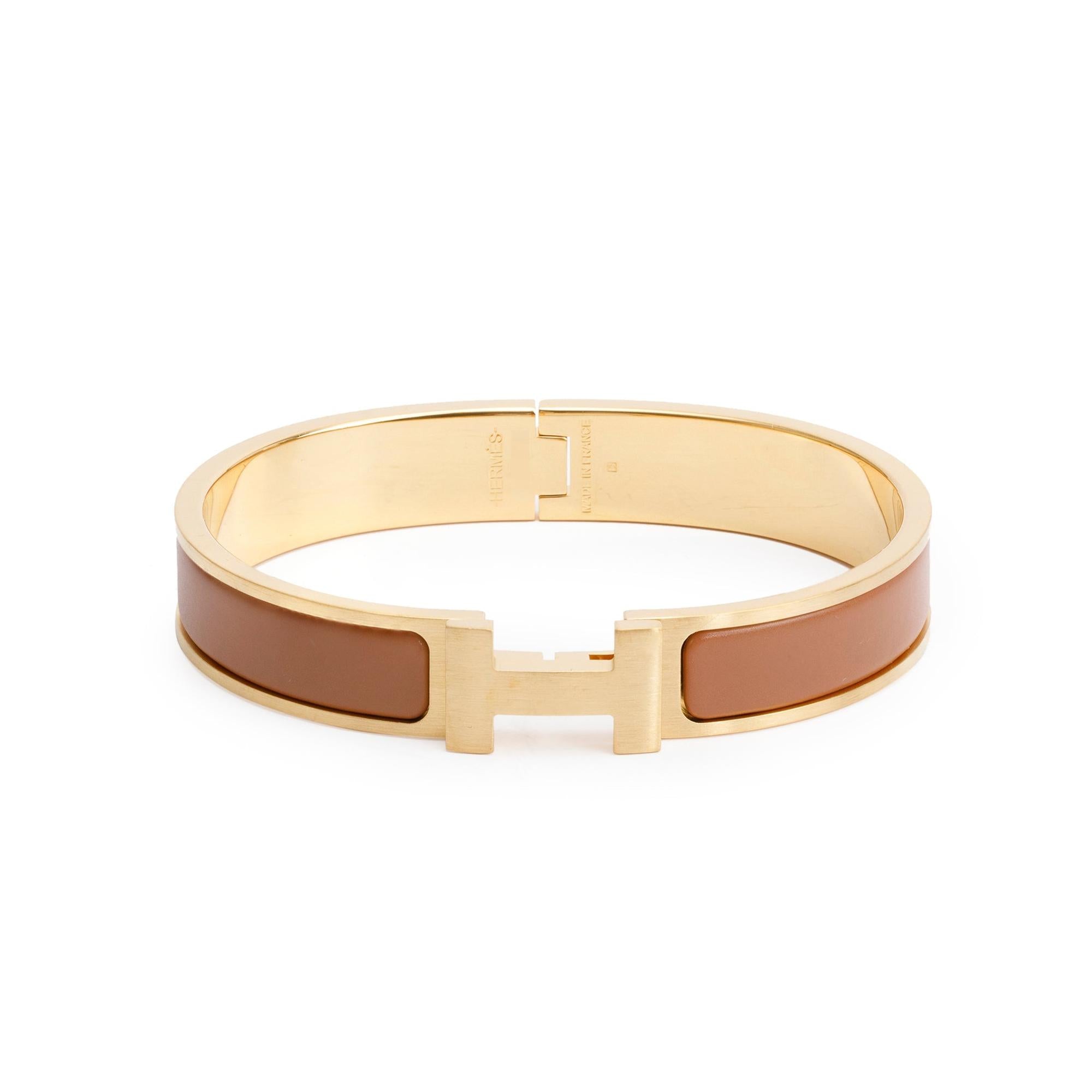 Hermes Yellow Gold Plated Gold Mat Enamel 12 MM Clic HH Bracelet, Size T4