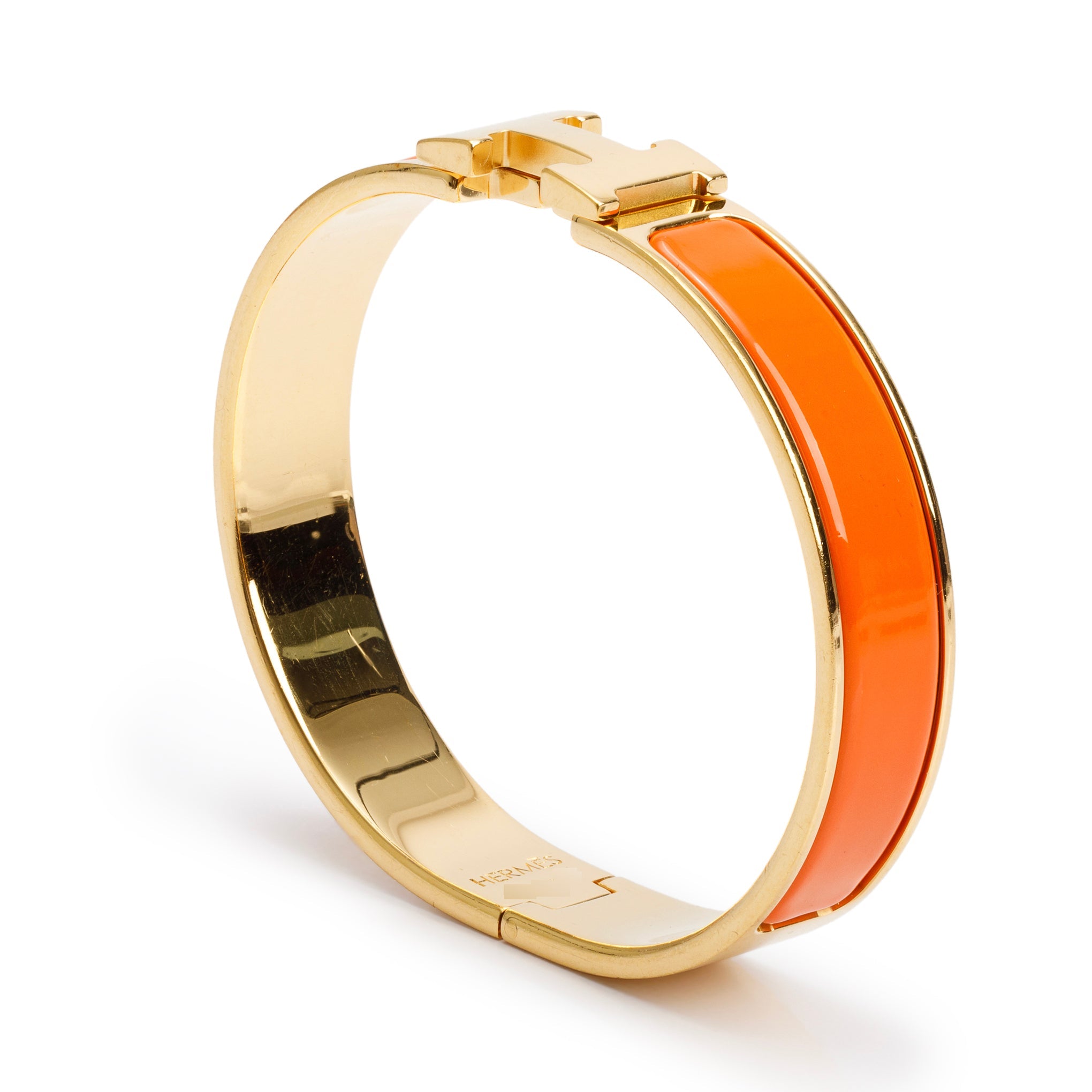Hermes Yellow Gold Plated Orange Enamel 12 MM Clic H Bracelet