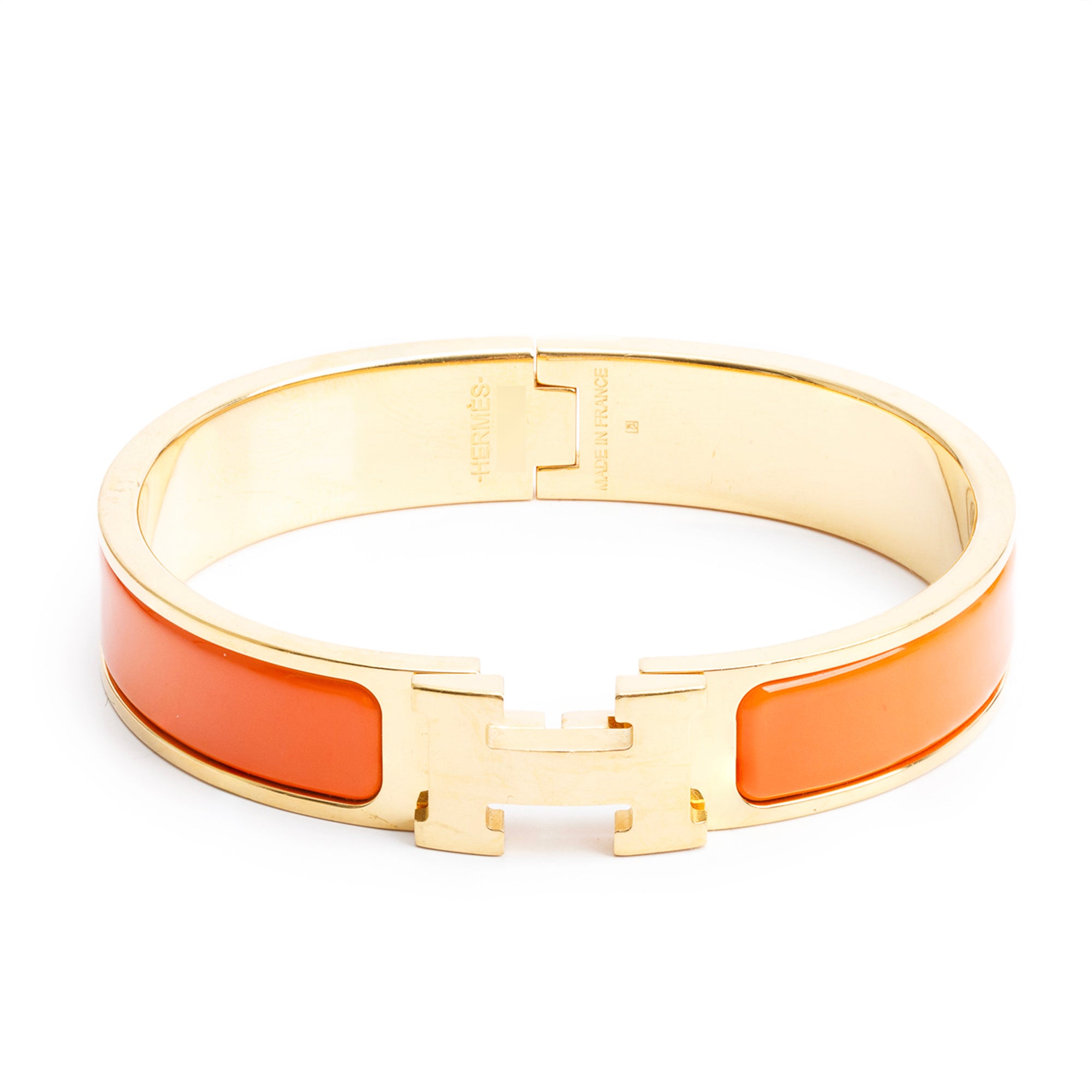 Hermes Yellow Gold Plated Orange Enamel 12 MM Clic H Bracelet