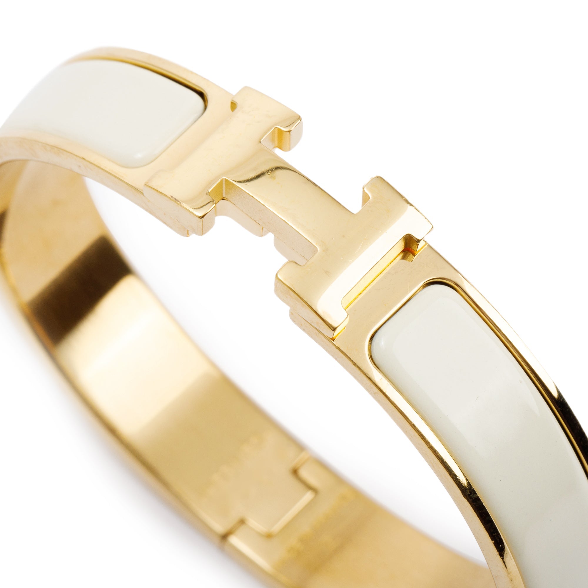 Hermes Yellow Gold-Plated White Enamel 12 MM Clic H Bracelet