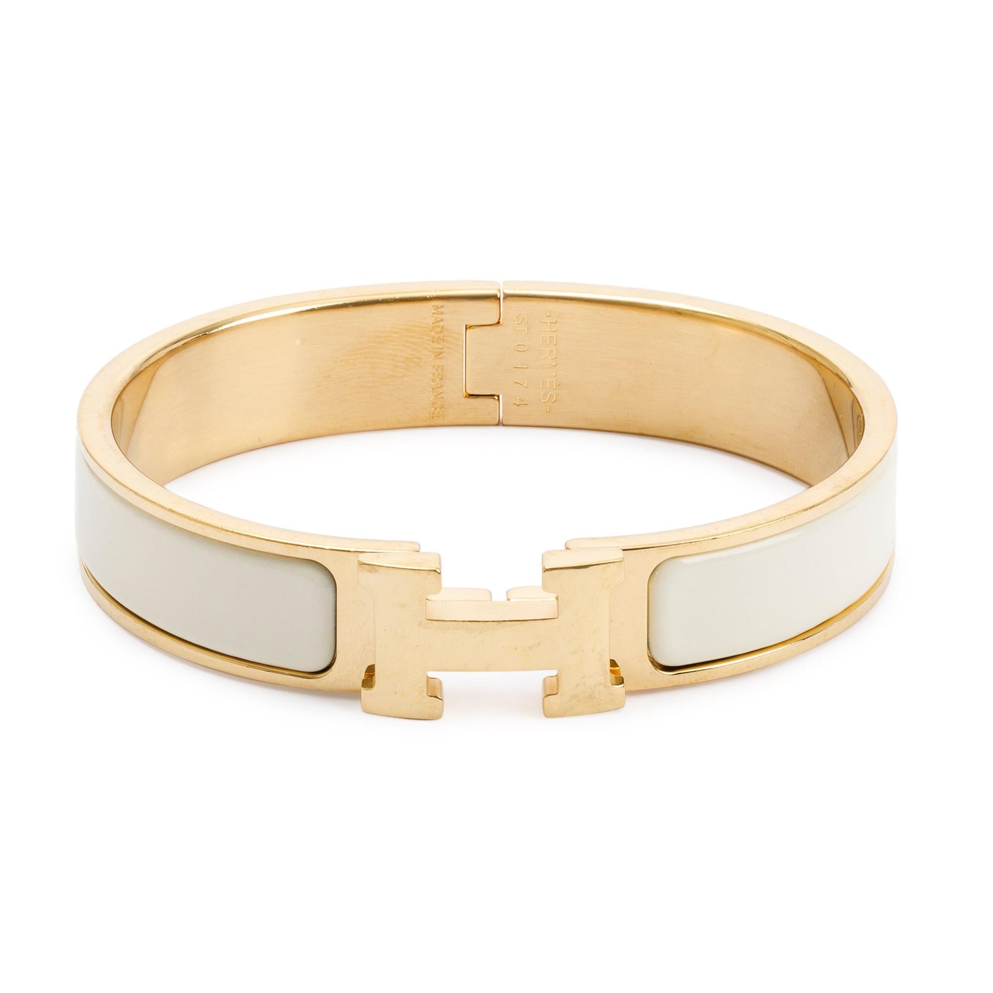 Hermes Yellow Gold-Plated White Enamel 12 MM Clic H Bracelet