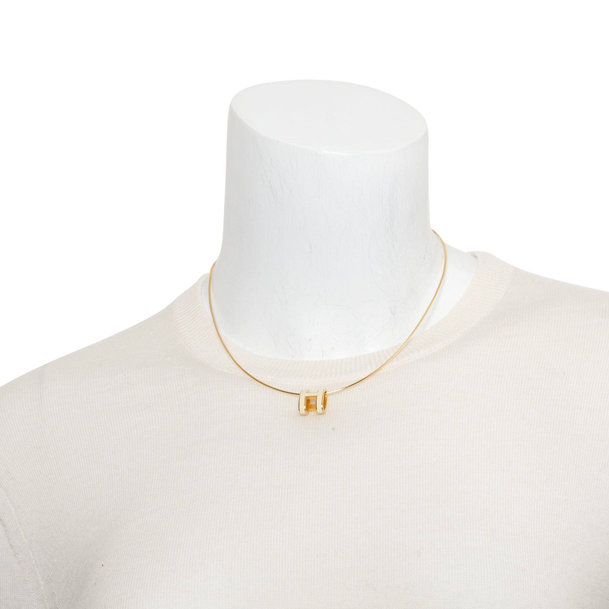 Hermes Yellow Gold-Plated White Lacquered Pop H Pendant Necklace