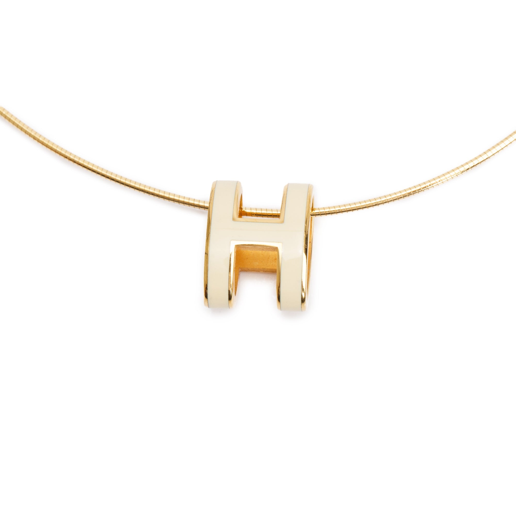 Hermes Yellow Gold-Plated White Lacquered Pop H Pendant Necklace