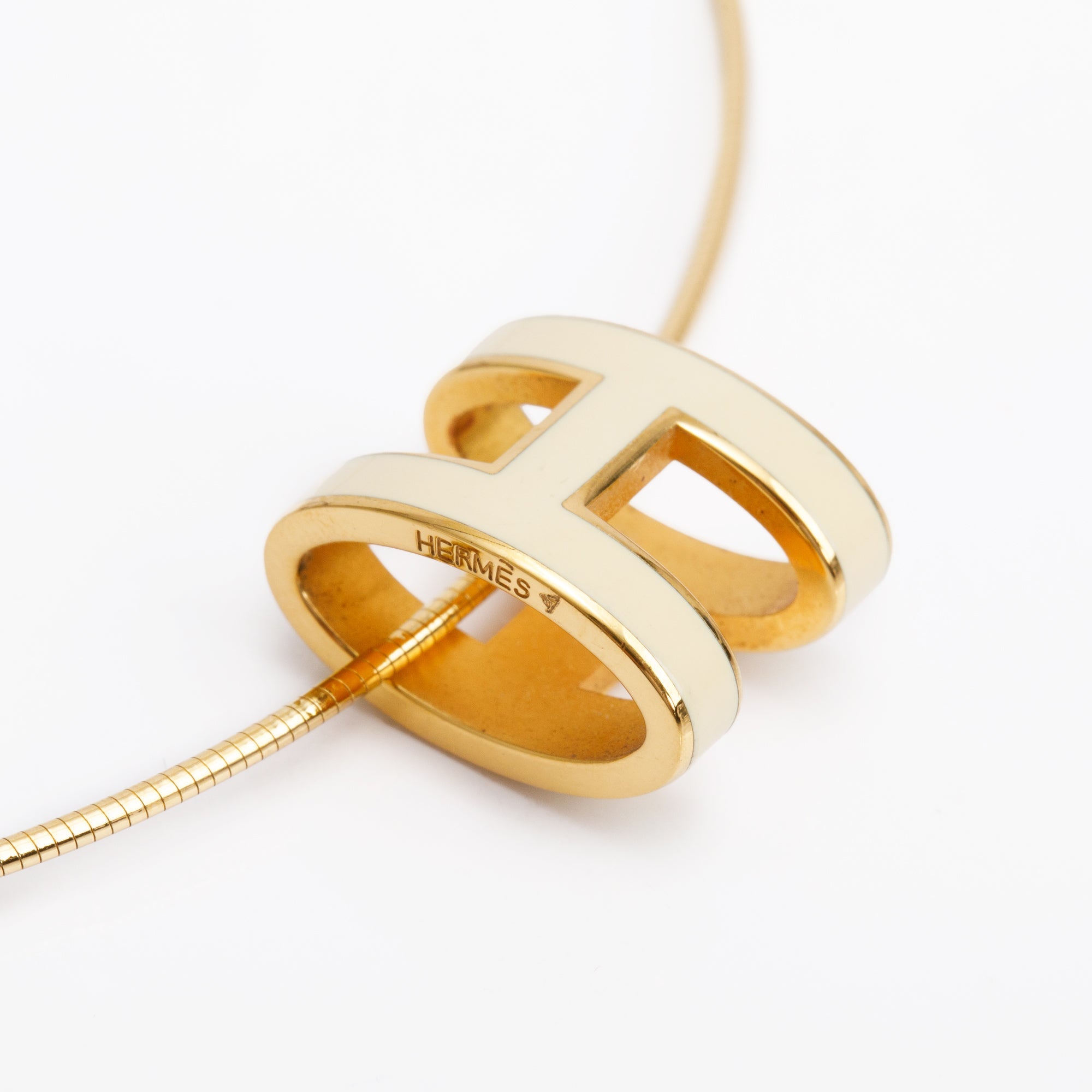 Hermes Yellow Gold-Plated White Lacquered Pop H Pendant Necklace