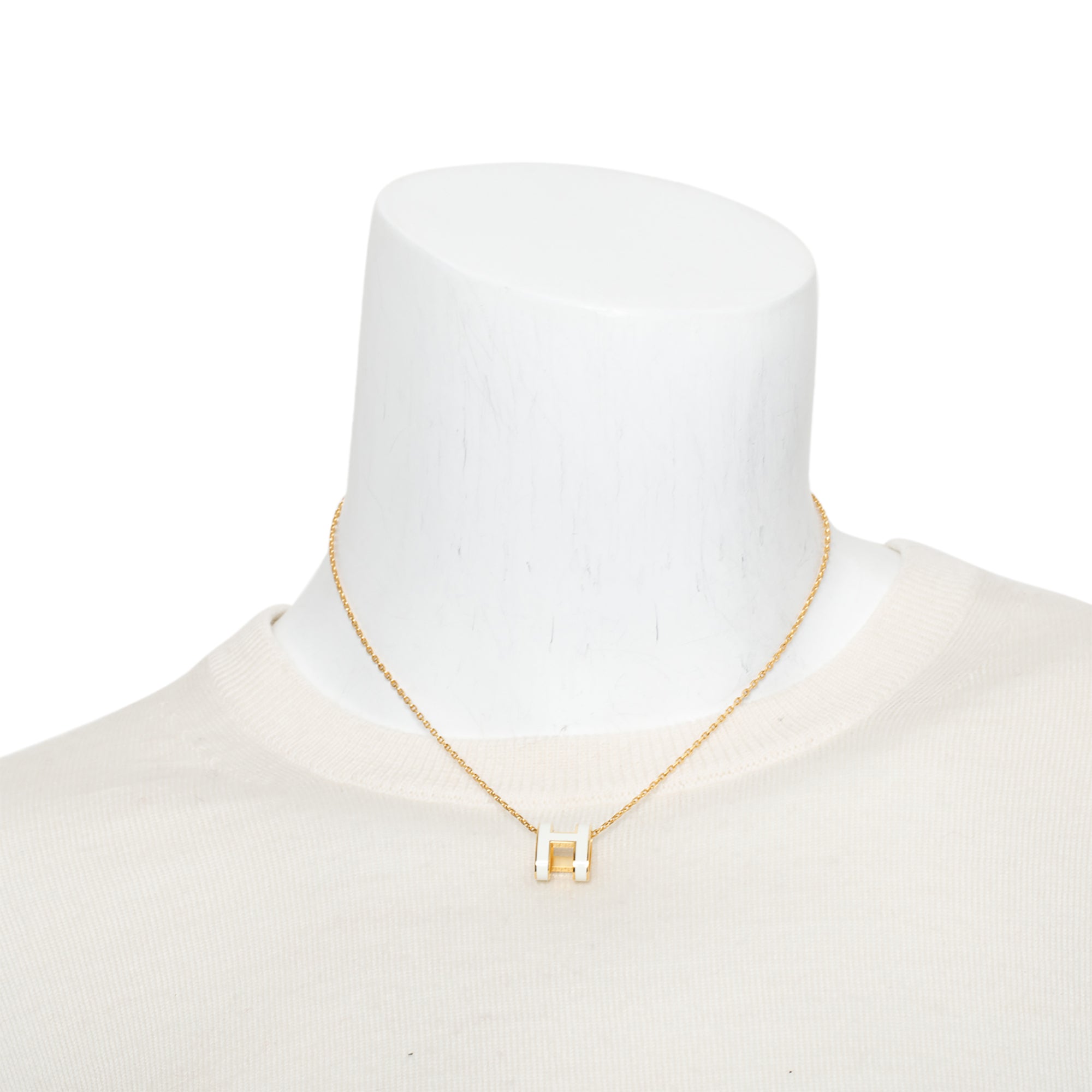Hermes Yellow Gold-Plated White Lacquered Pop H Pendant Necklace w/ Box
