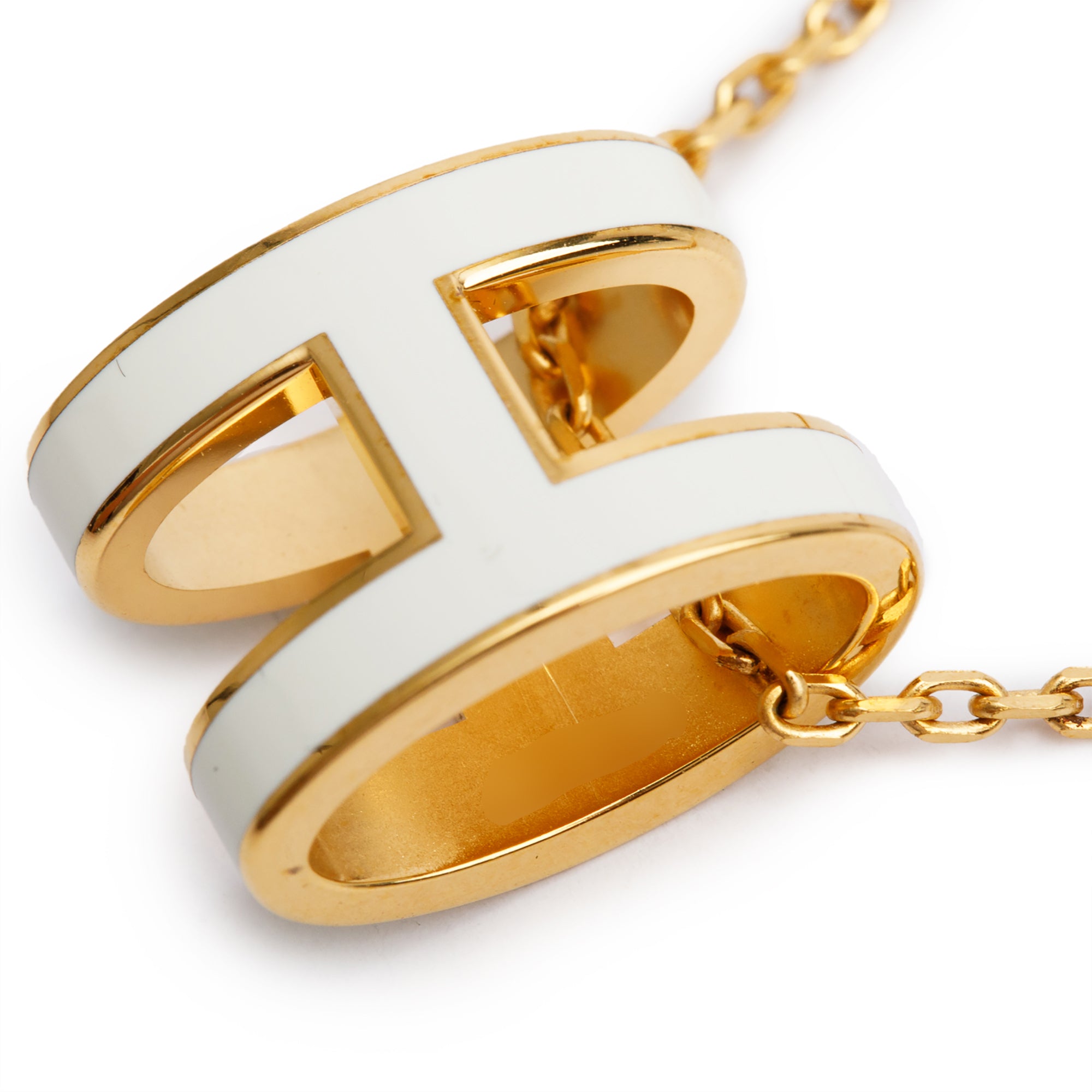 Hermes Yellow Gold-Plated White Lacquered Pop H Pendant Necklace w/ Box