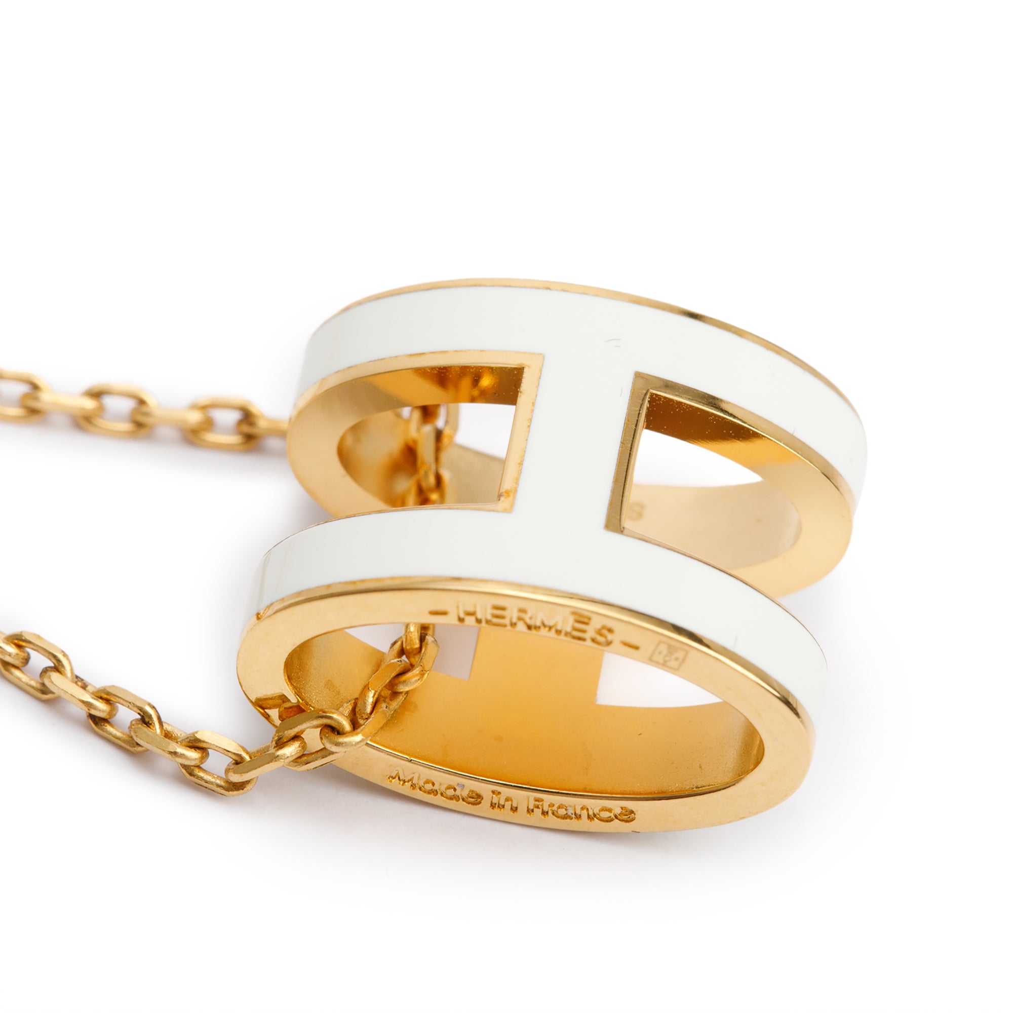 Hermes Yellow Gold-Plated White Lacquered Pop H Pendant Necklace w/ Box