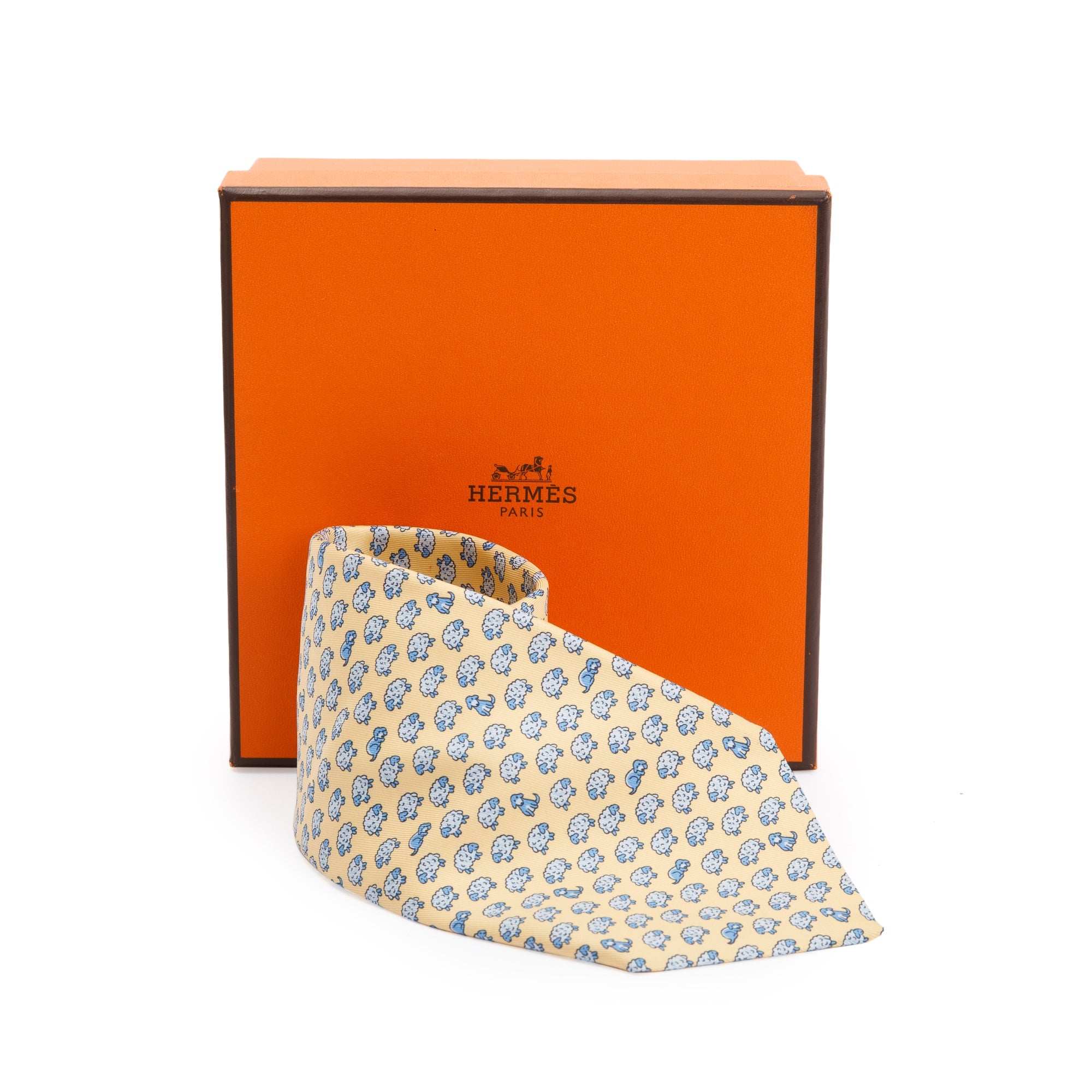 Hermes Yellow Silk Twill Tie 7 Jungle Tie w/ Box