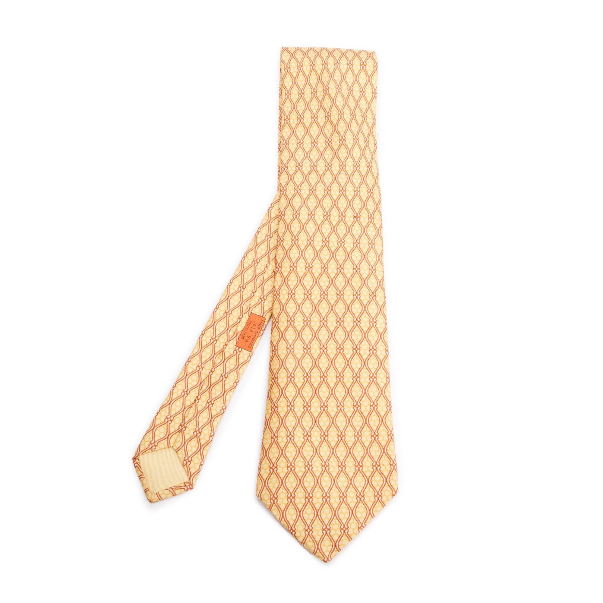 Hermes Yellow/Orange 5012 EA Printed Silk Tie w/ Box