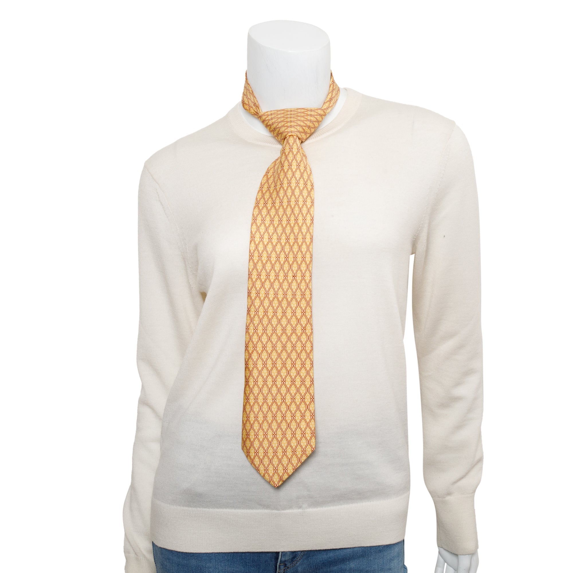 Hermes Yellow/Orange 5012 EA Printed Silk Tie w/ Box