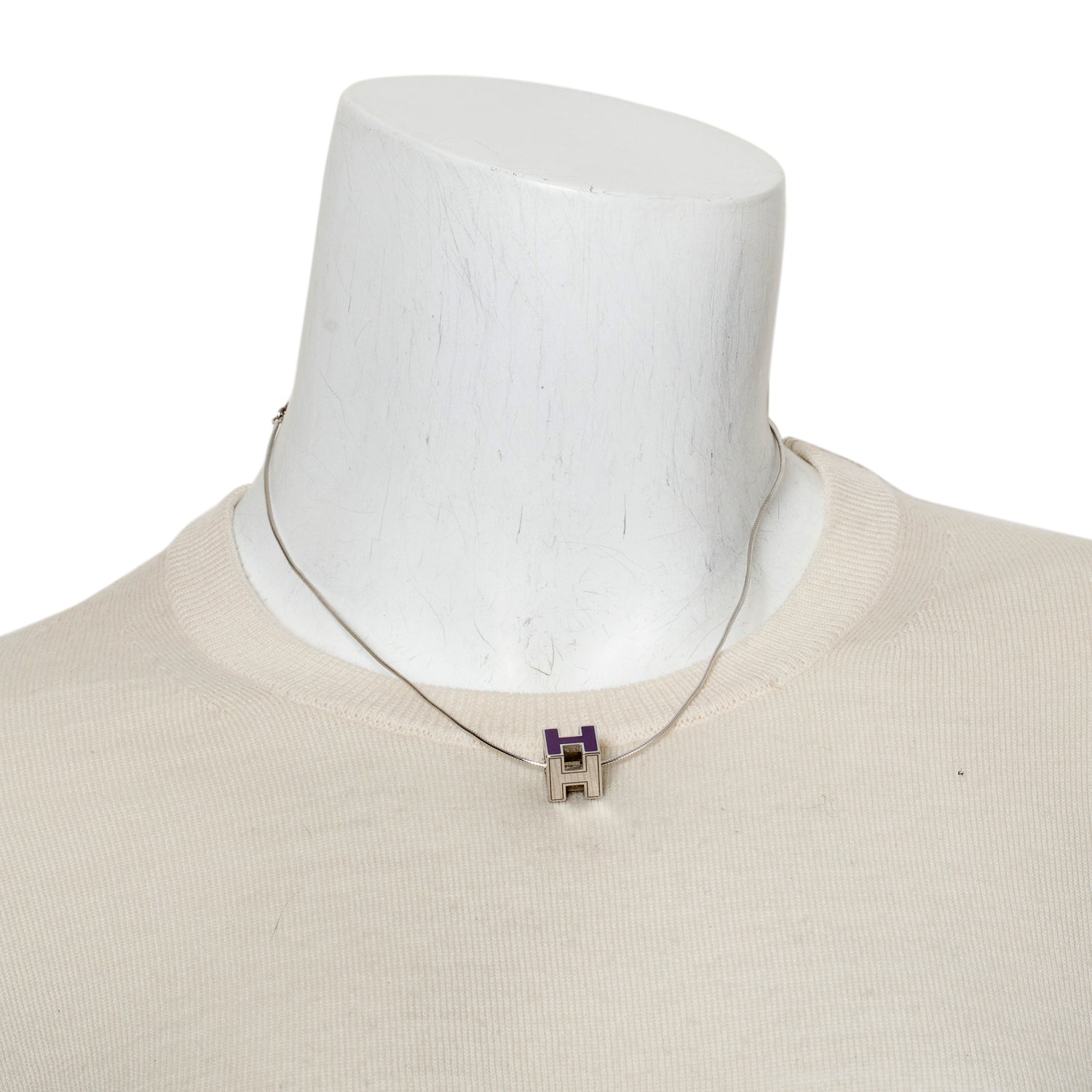 Hermes Palladium-Plated Purple Enamel Pop H Cube Pendant Necklace w/ Box