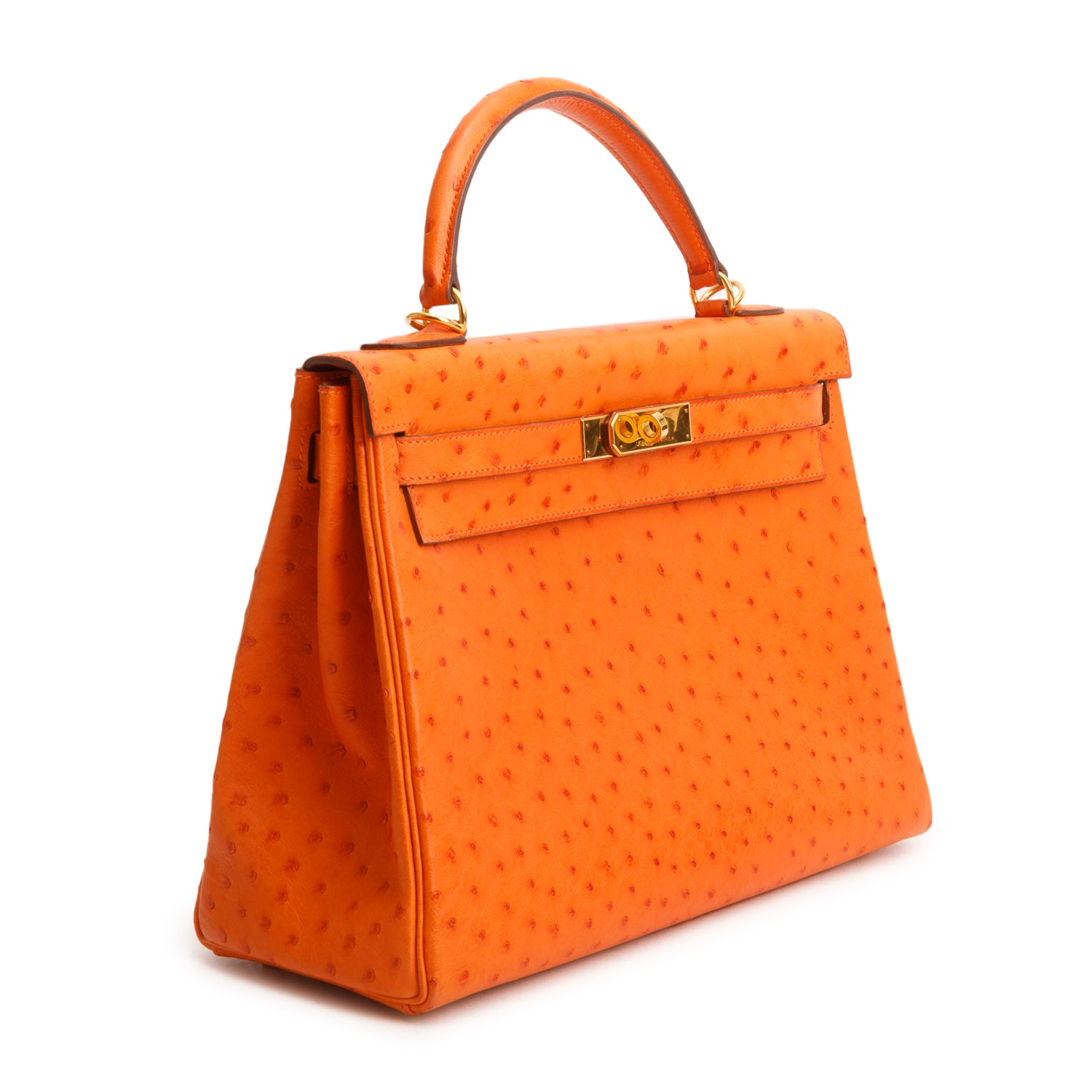 Hermes Orange Ostrich Kelly Sellier 32 w/ Strap