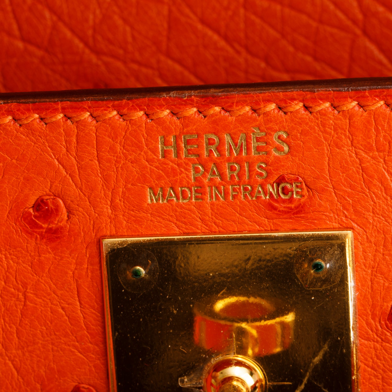 Hermes Orange Ostrich Kelly Sellier 32 w/ Strap