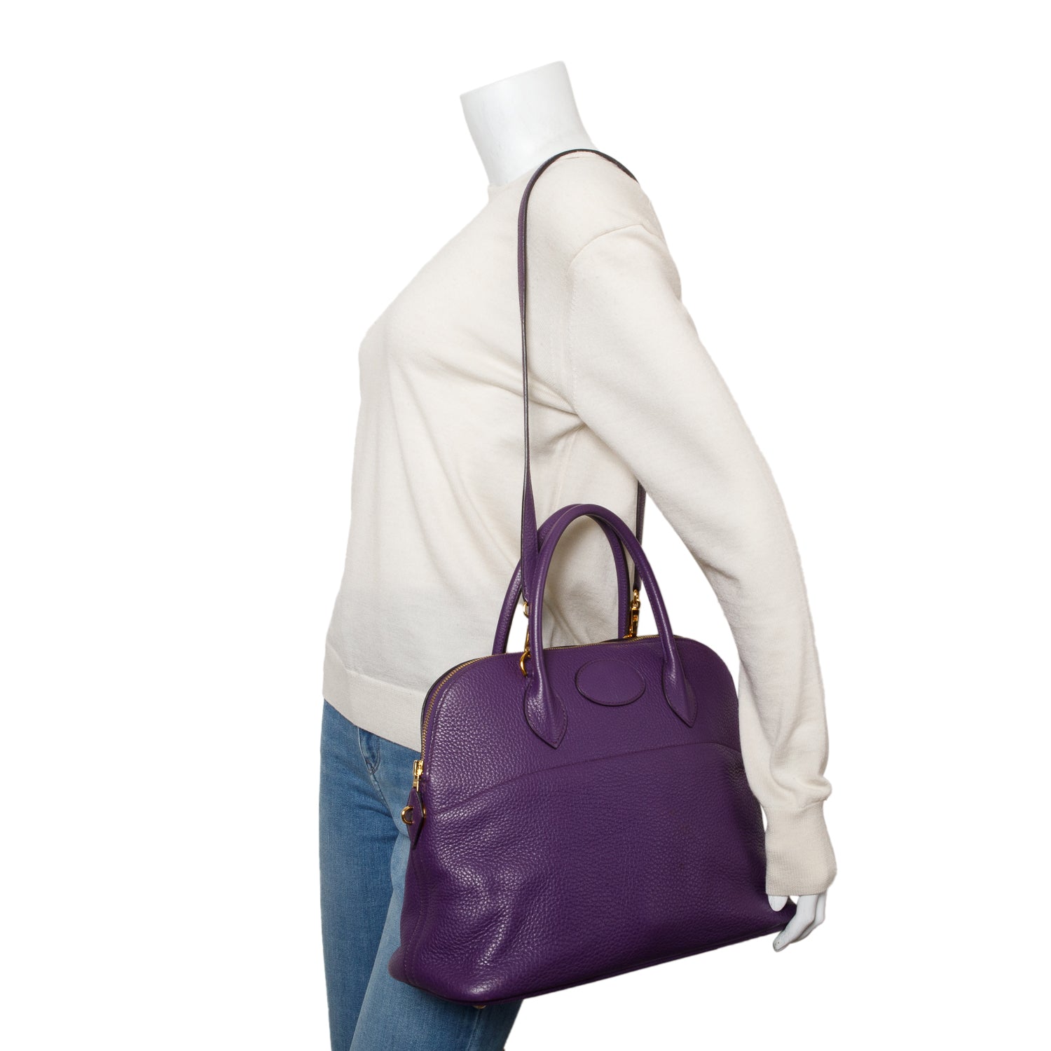 Hermes Ultraviolet Clemence Leather Bolide 35 w/ Strap