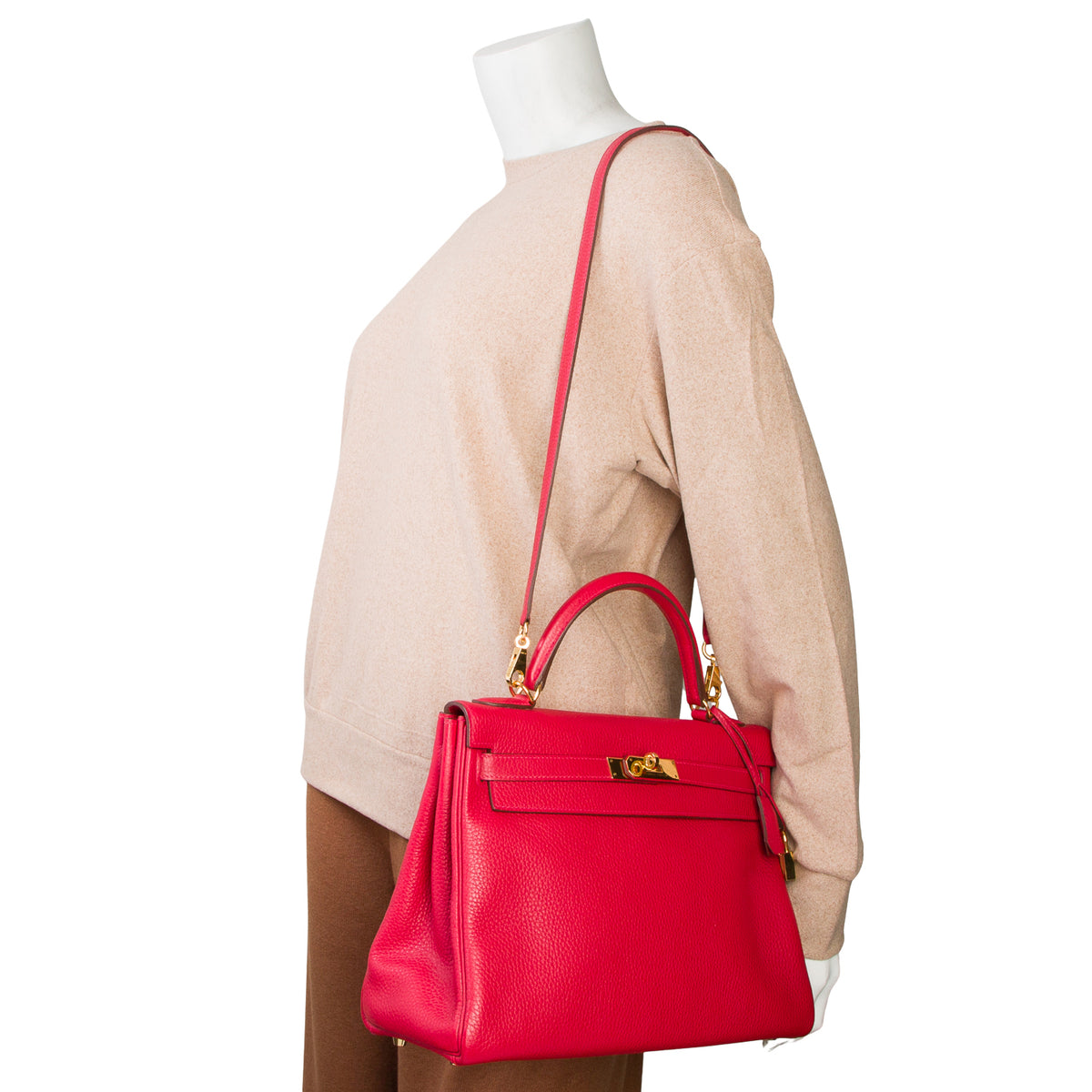 Hermes Red Taurillon Clemence Kelly II Retourne 32 w/ Strap