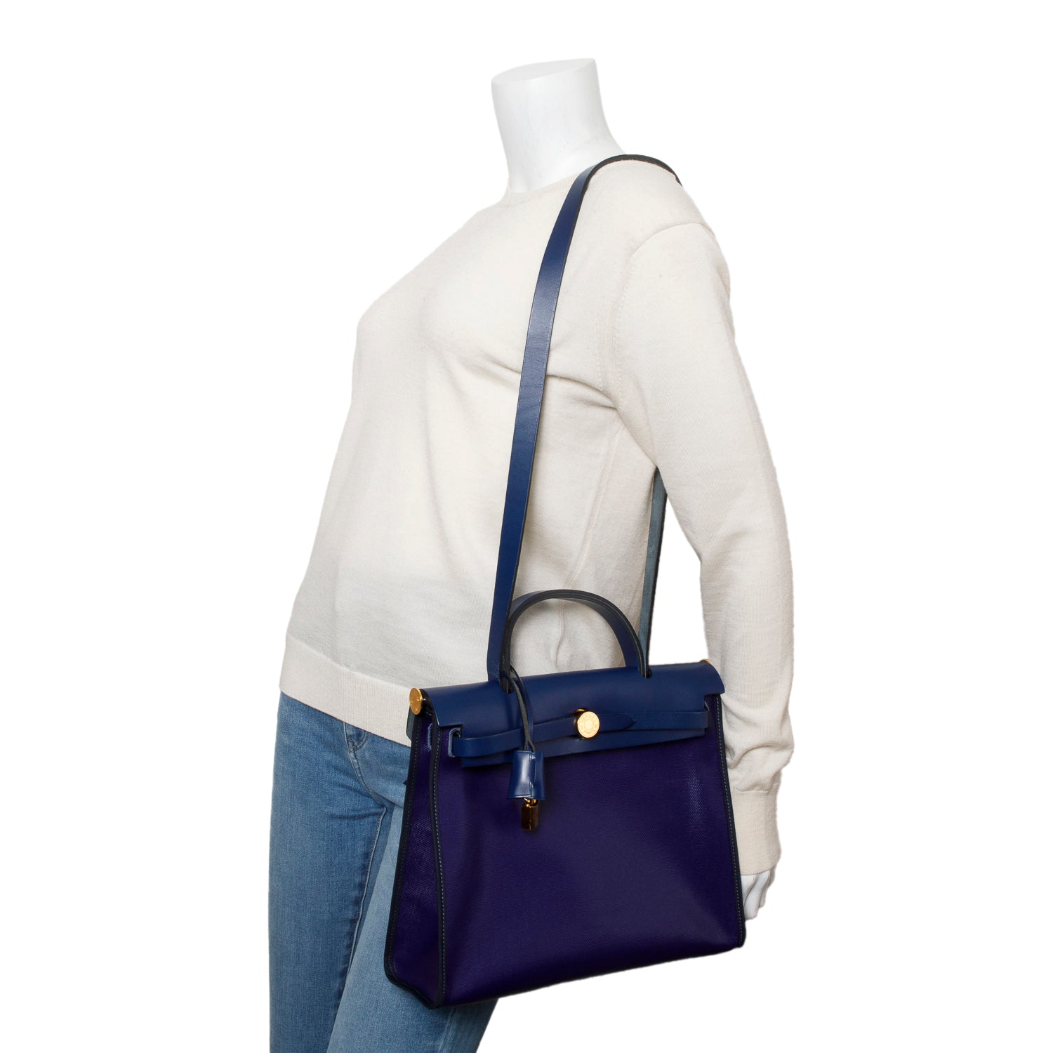 Hermes 2021 Bleu Saphir Toile H Bleu Encre Vache Hunter Berline Herbag Zip 31 PM w/ Pouch