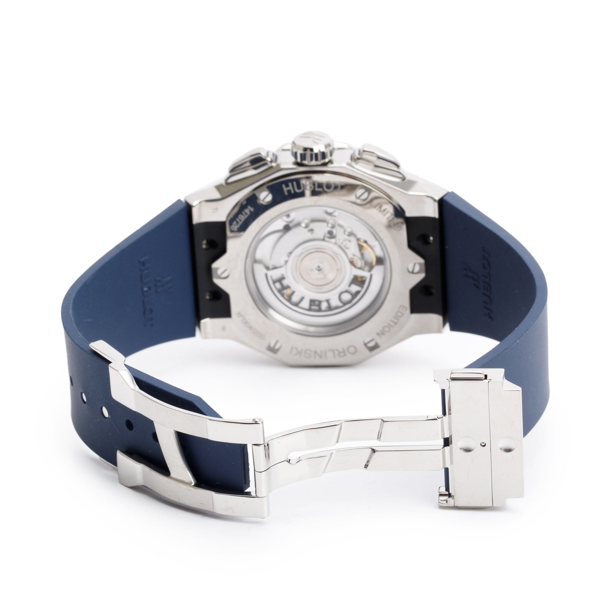 Hublot Limited Edition Stainless Steel & Titanium Classic Fusion Aerofusion Orlinski 45 MM Automatic Chronograph Watch Blue Cut Out Dial