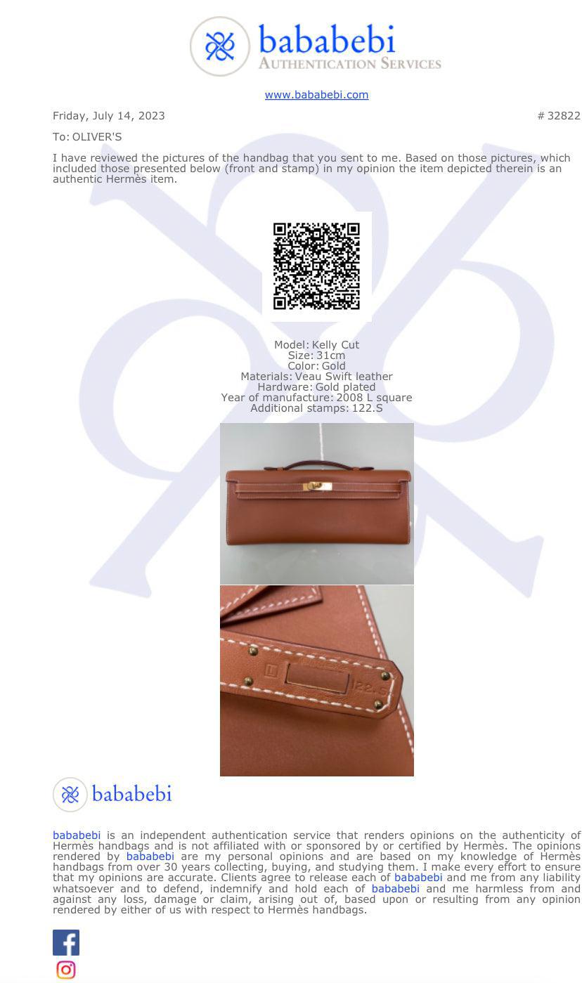 Hermes Gold Swift Leather Kelly Cut Clutch w/ Box