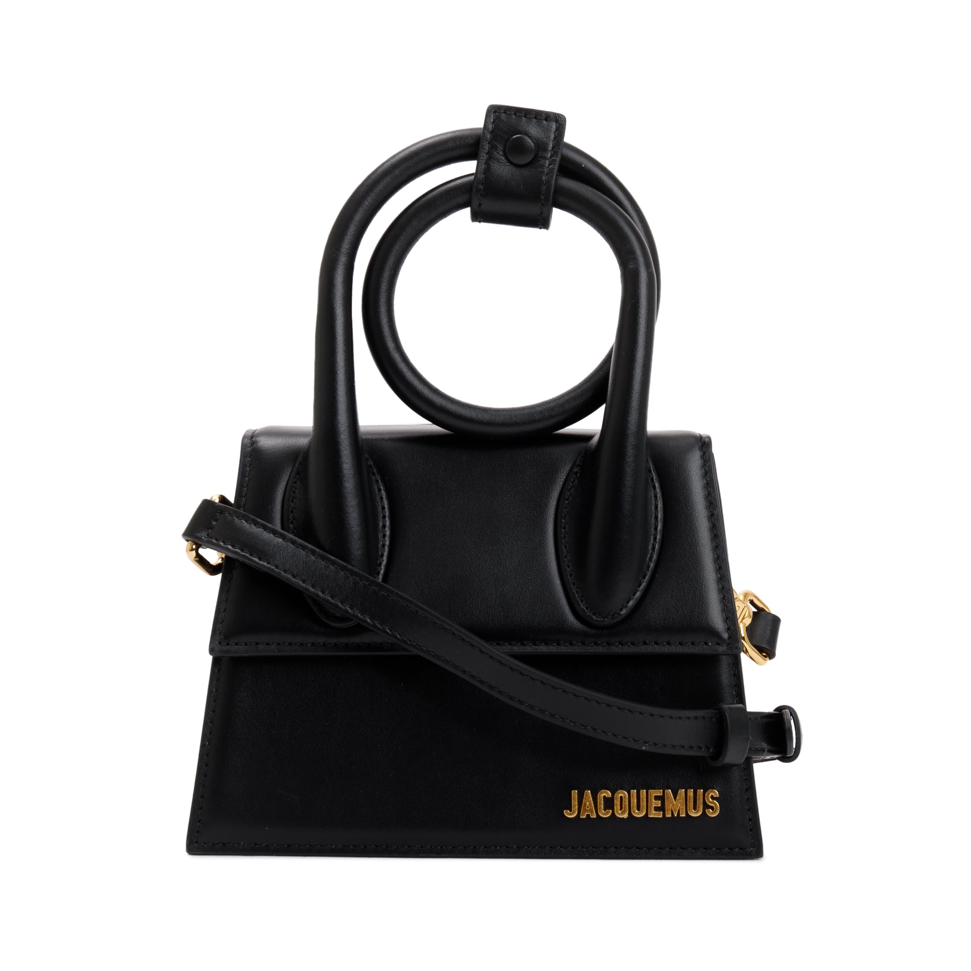 Jacquemus Black Leather Le Chiquito Noeud Bag w/ Strap