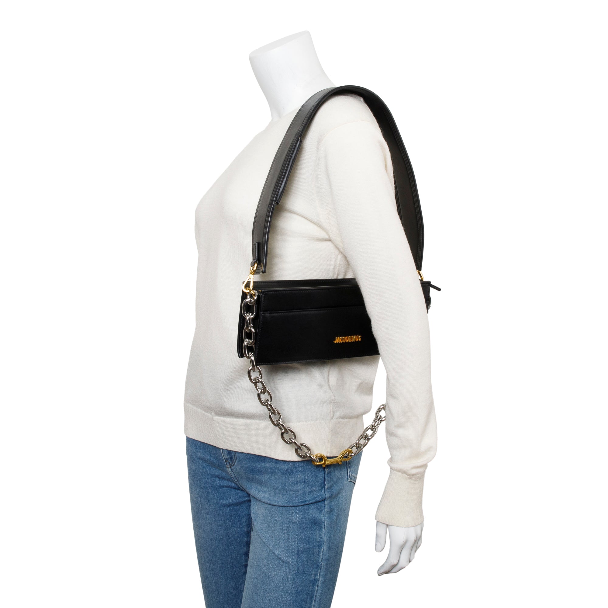 Jacquemus Black Leather Le Sac Ciuciu Chain Shoulder Bag w/ Strap