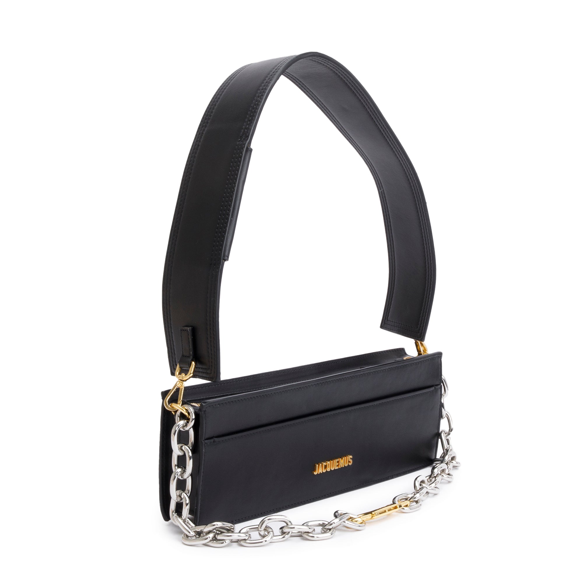 Jacquemus Black Leather Le Sac Ciuciu Chain Shoulder Bag w/ Strap