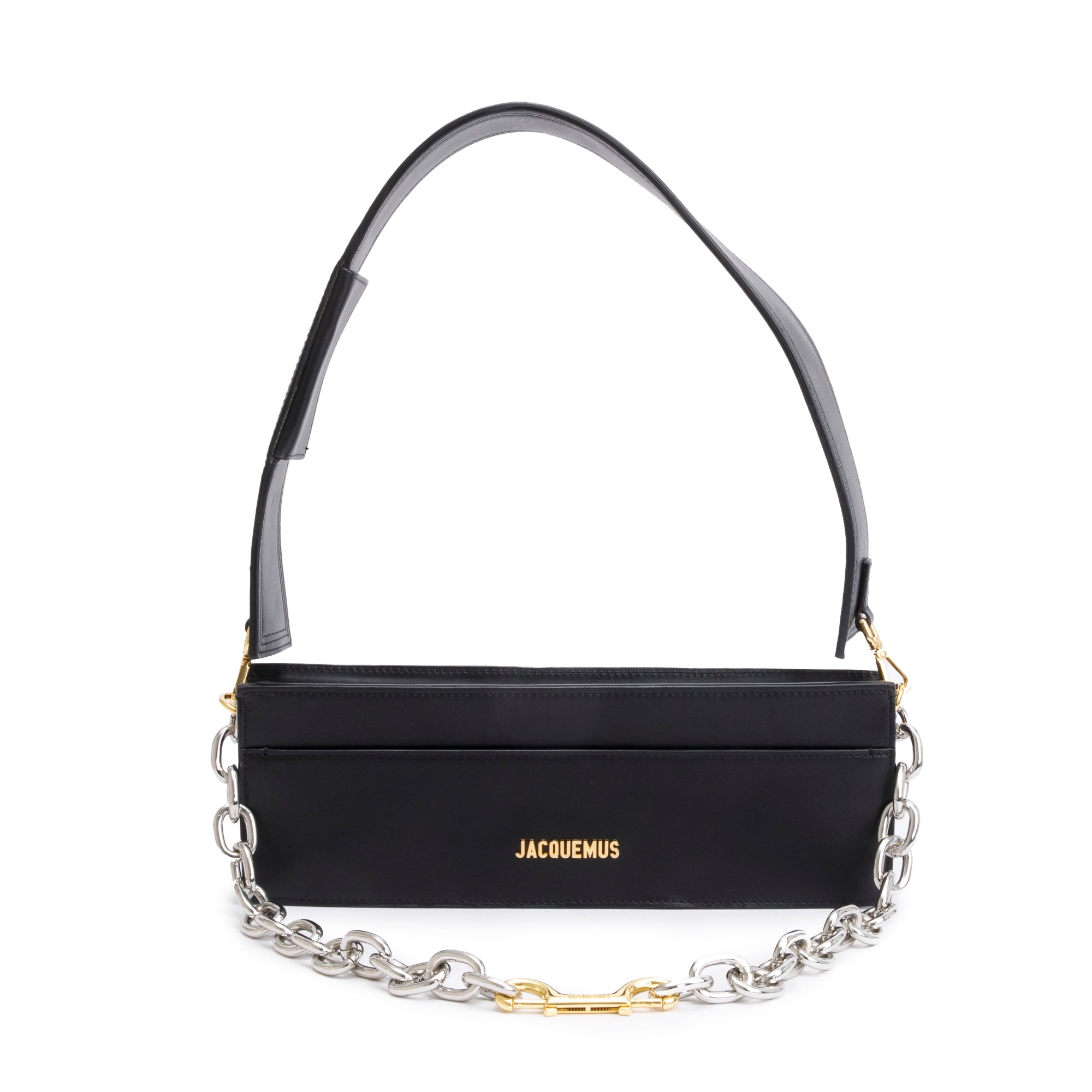 Jacquemus Black Leather Le Sac Ciuciu Chain Shoulder Bag w/ Strap