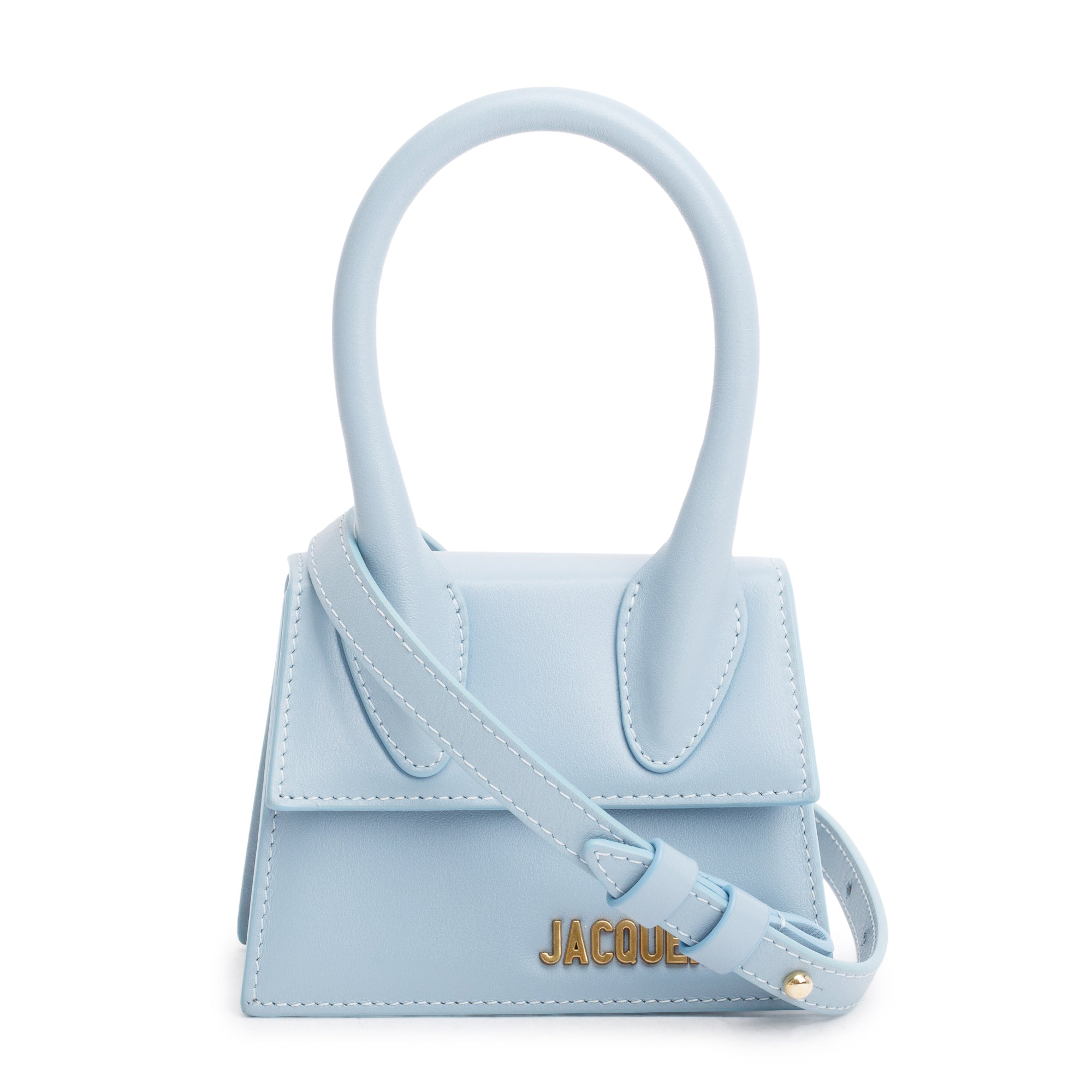Jacquemus Blue Calfskin Leather Mini Signature Le Chiquito Handle Bag w/ Strap