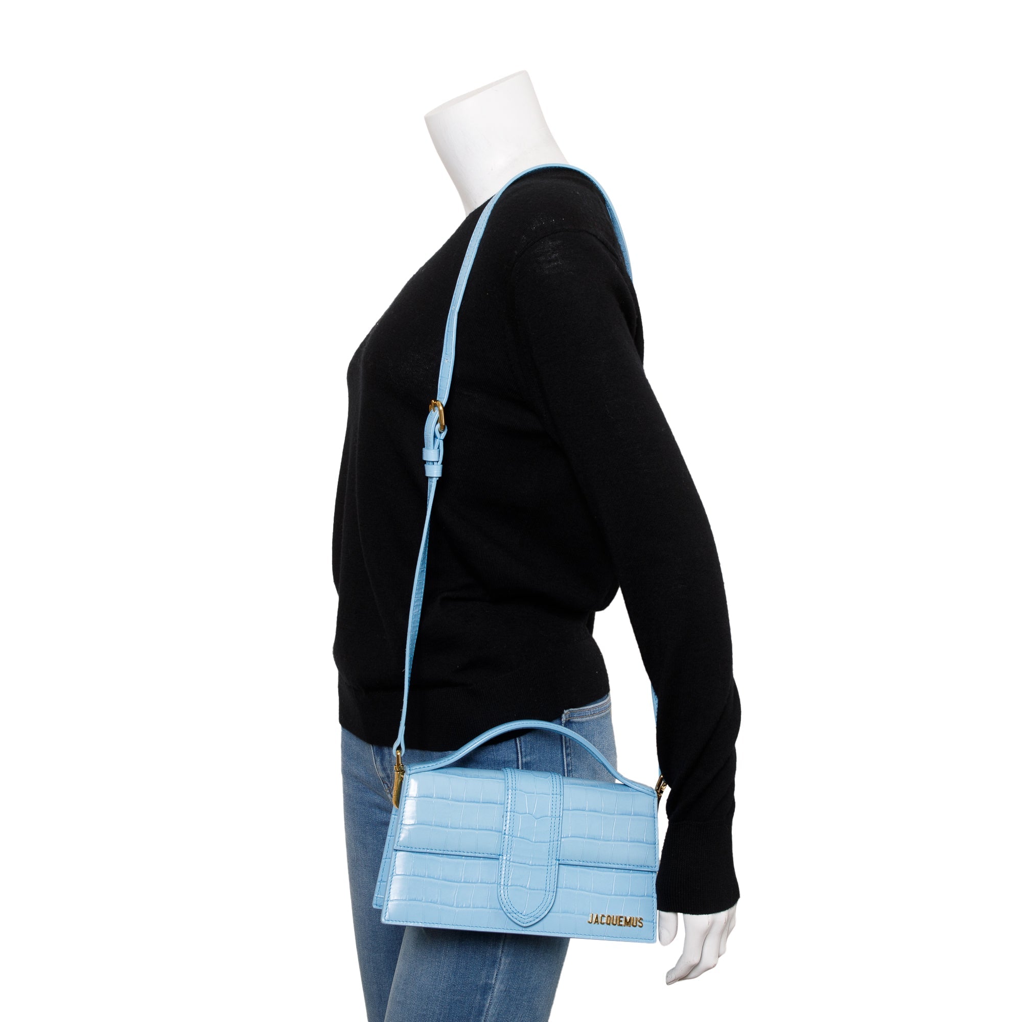 Jacquemus Blue Leather Le Grand Bambino Bag w/ Strap