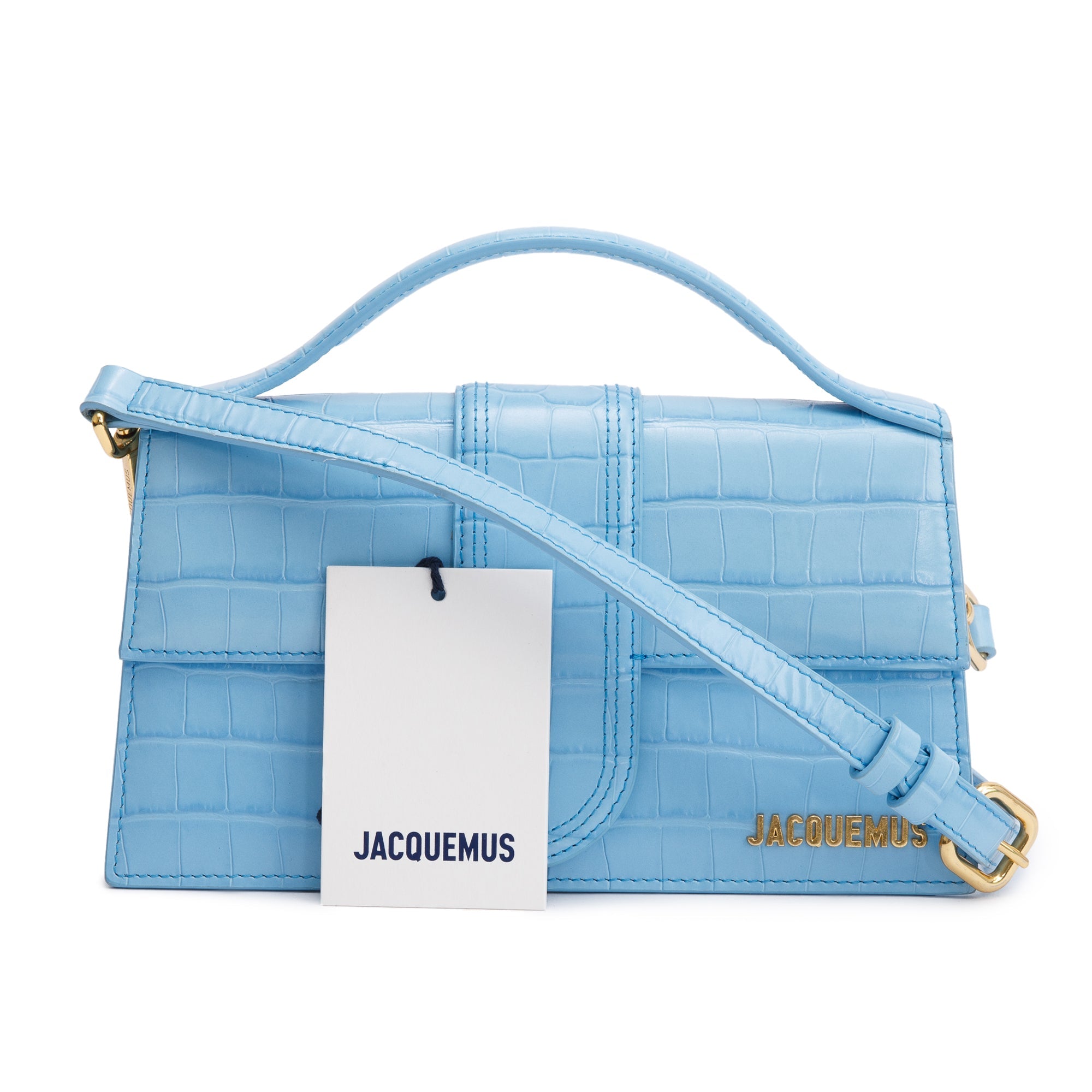 Jacquemus Blue Leather Le Grand Bambino Bag w/ Strap