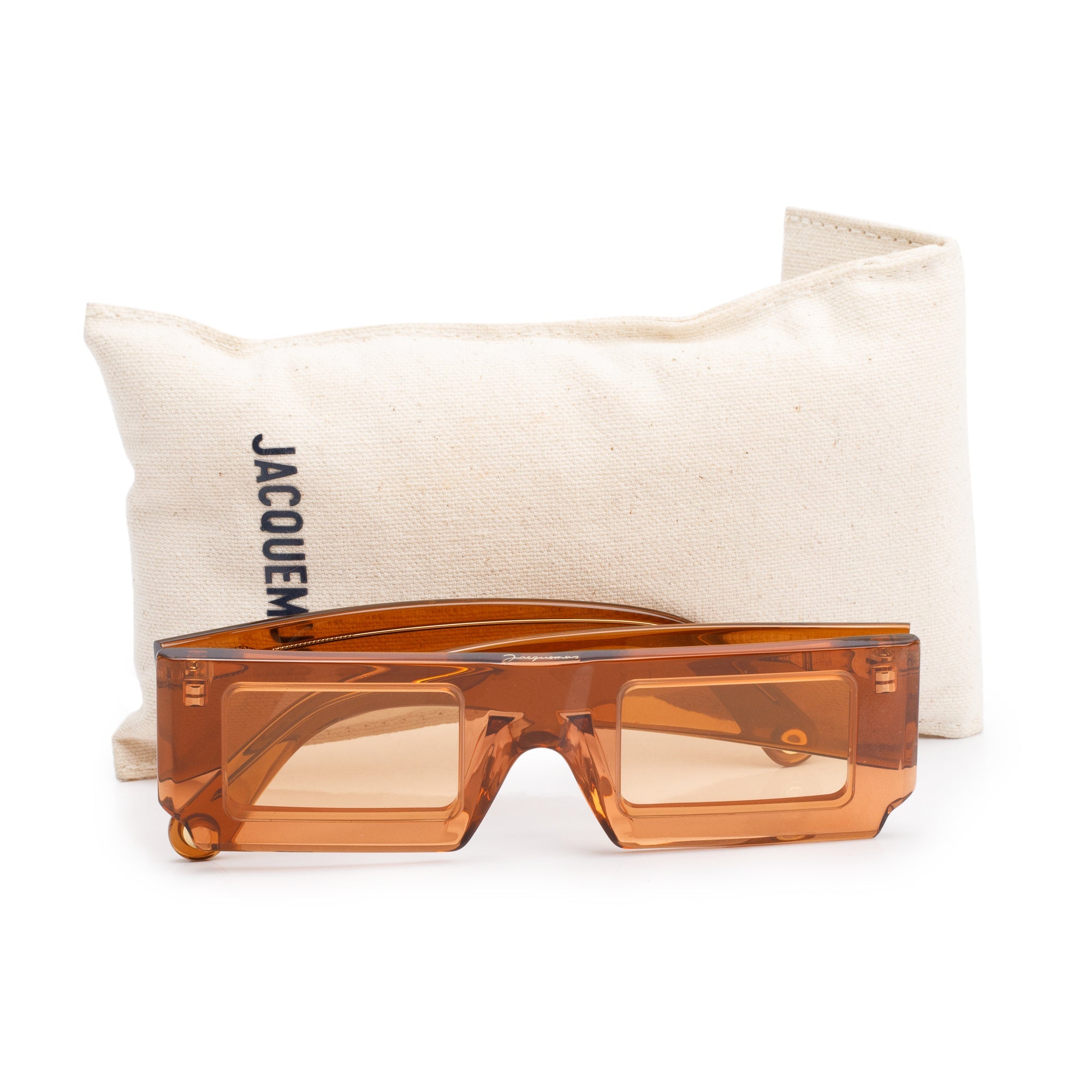 Jacquemus Brown Acetate Rectangular Sunglasses w/ Case