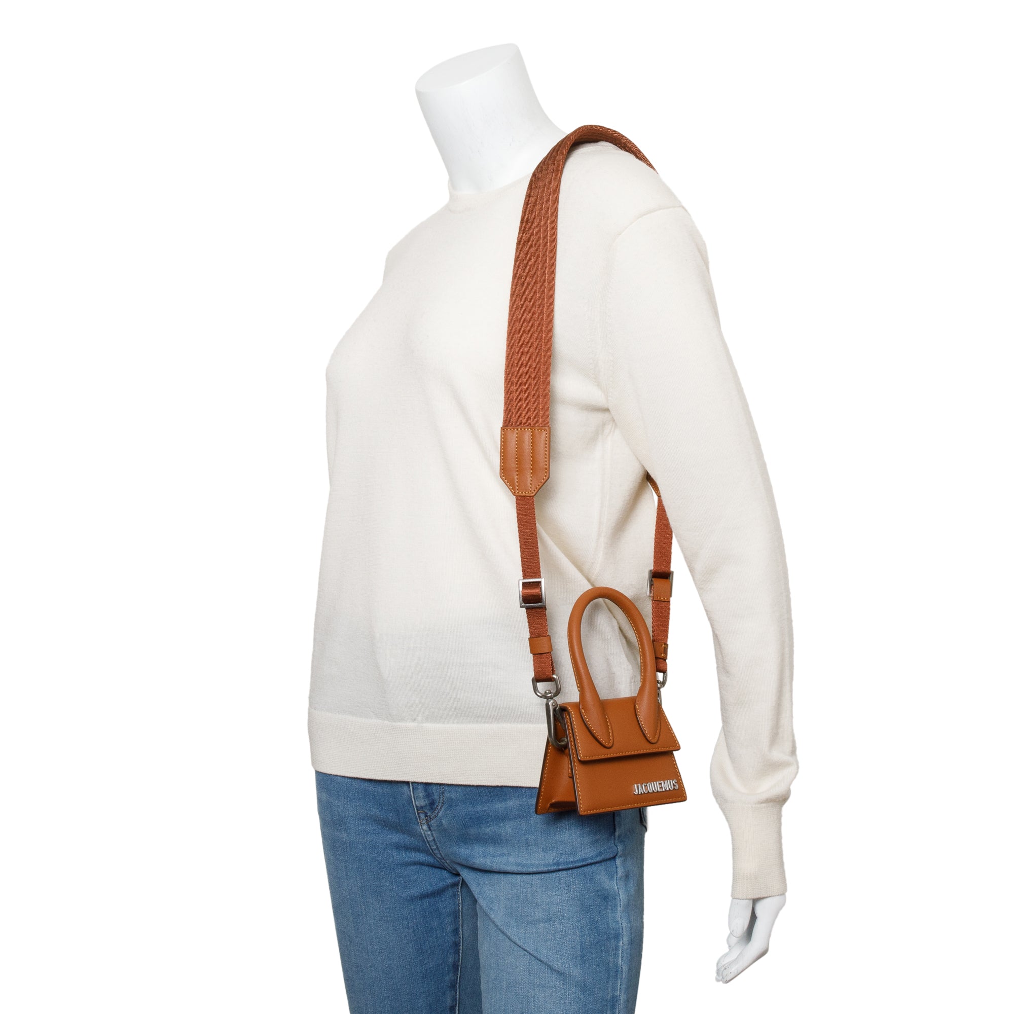 Jacquemus Brown Calfskin Leather Mini Homme Le Chiquito Bag w/ Strap