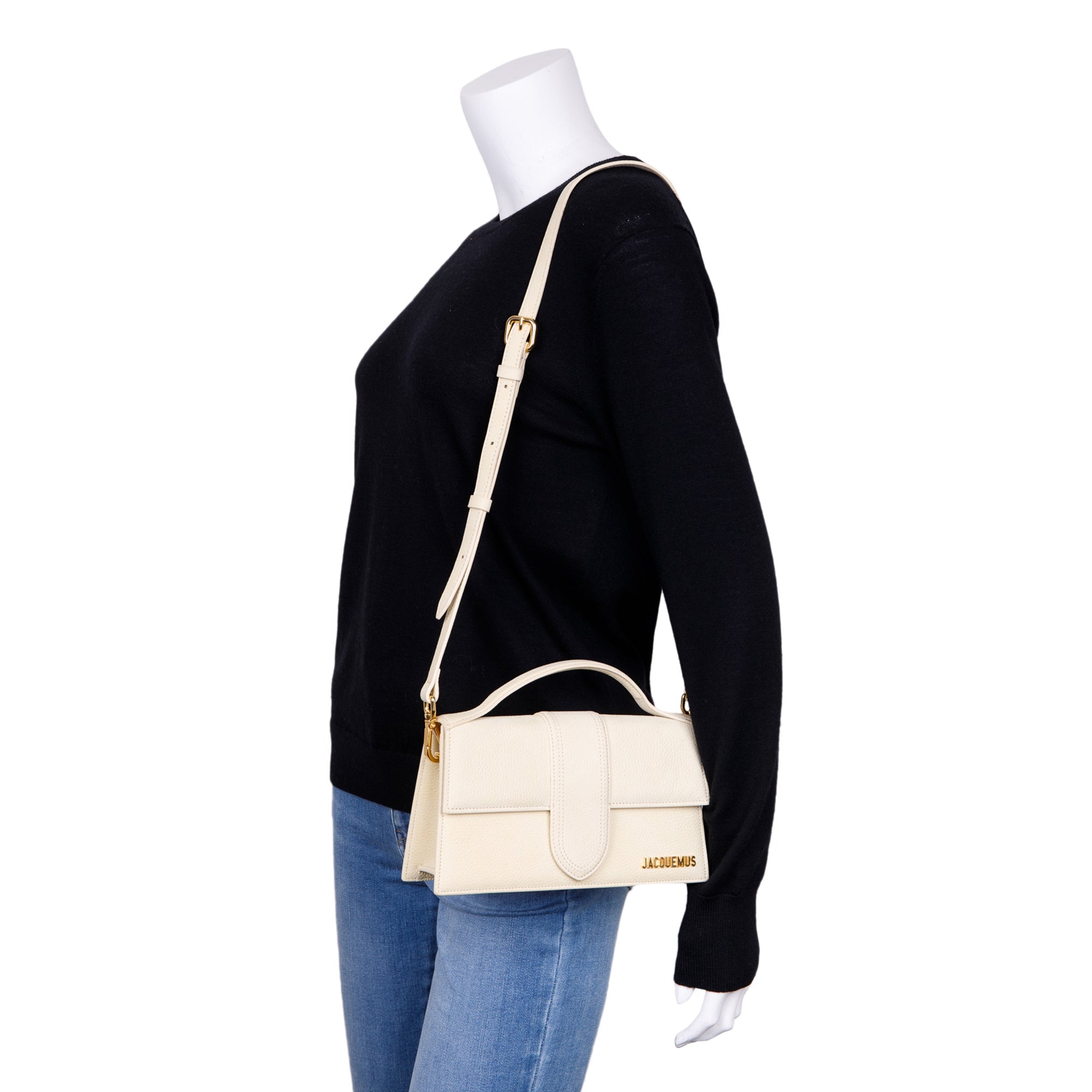 Jacquemus Light Yellow Leather Le Grand Bambino Bag w/ Strap