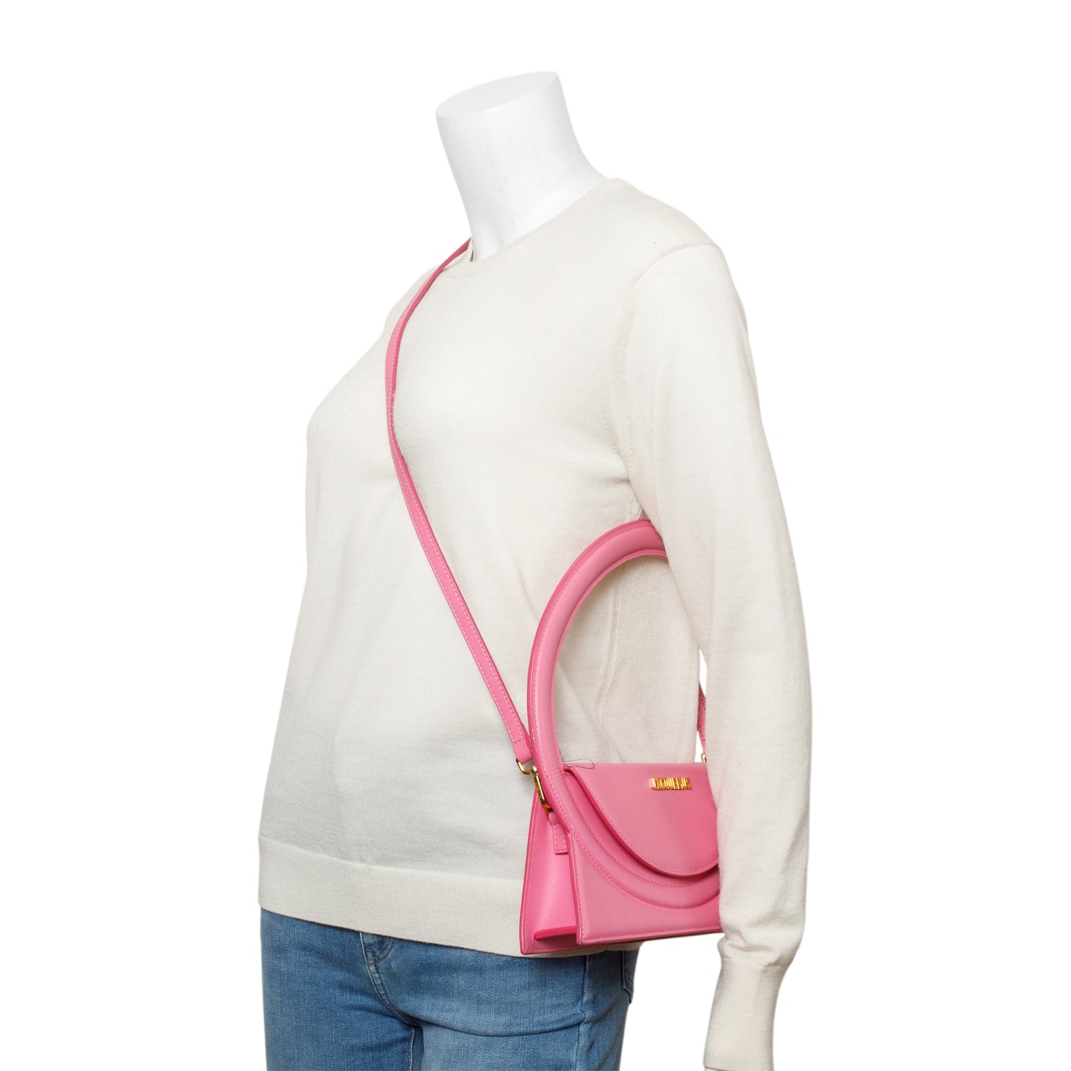 Jacquemus Pink Leather Le Rond Bag w/ Strap