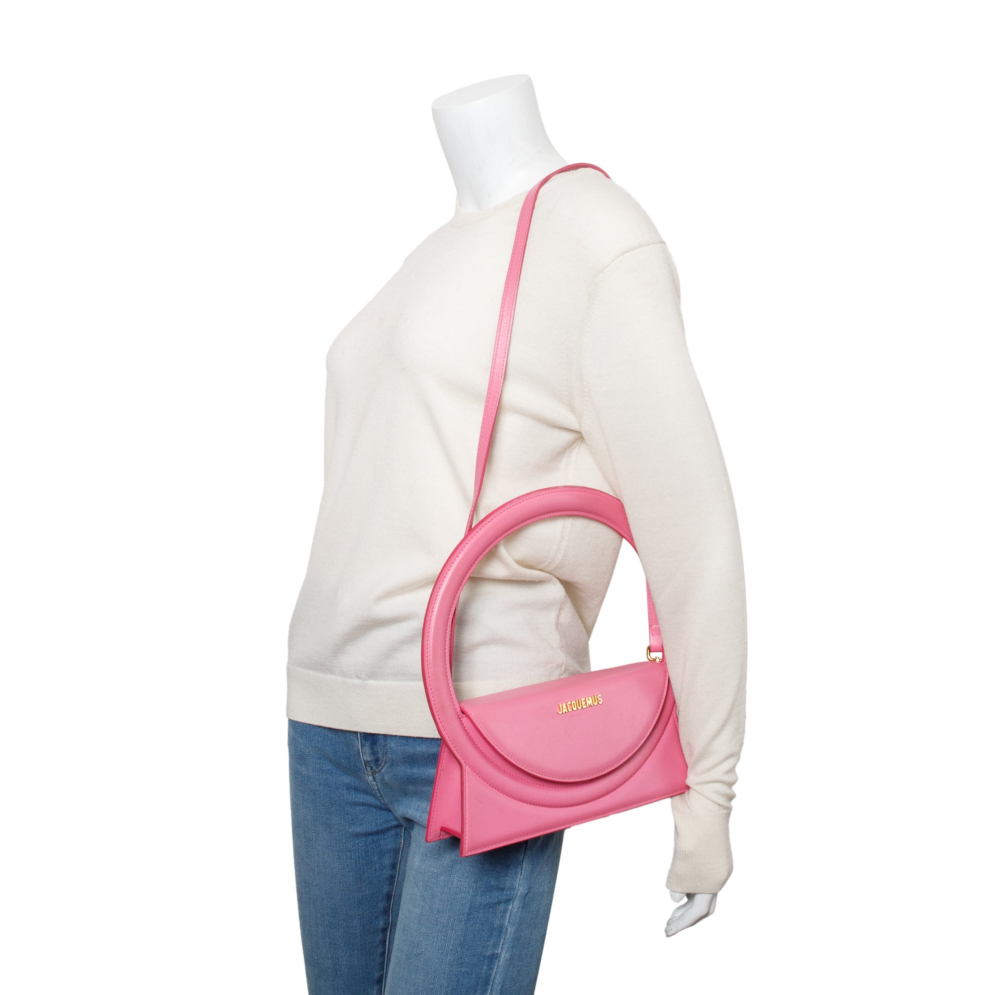 Jacquemus Pink Leather Le Rond Bag w/ Strap