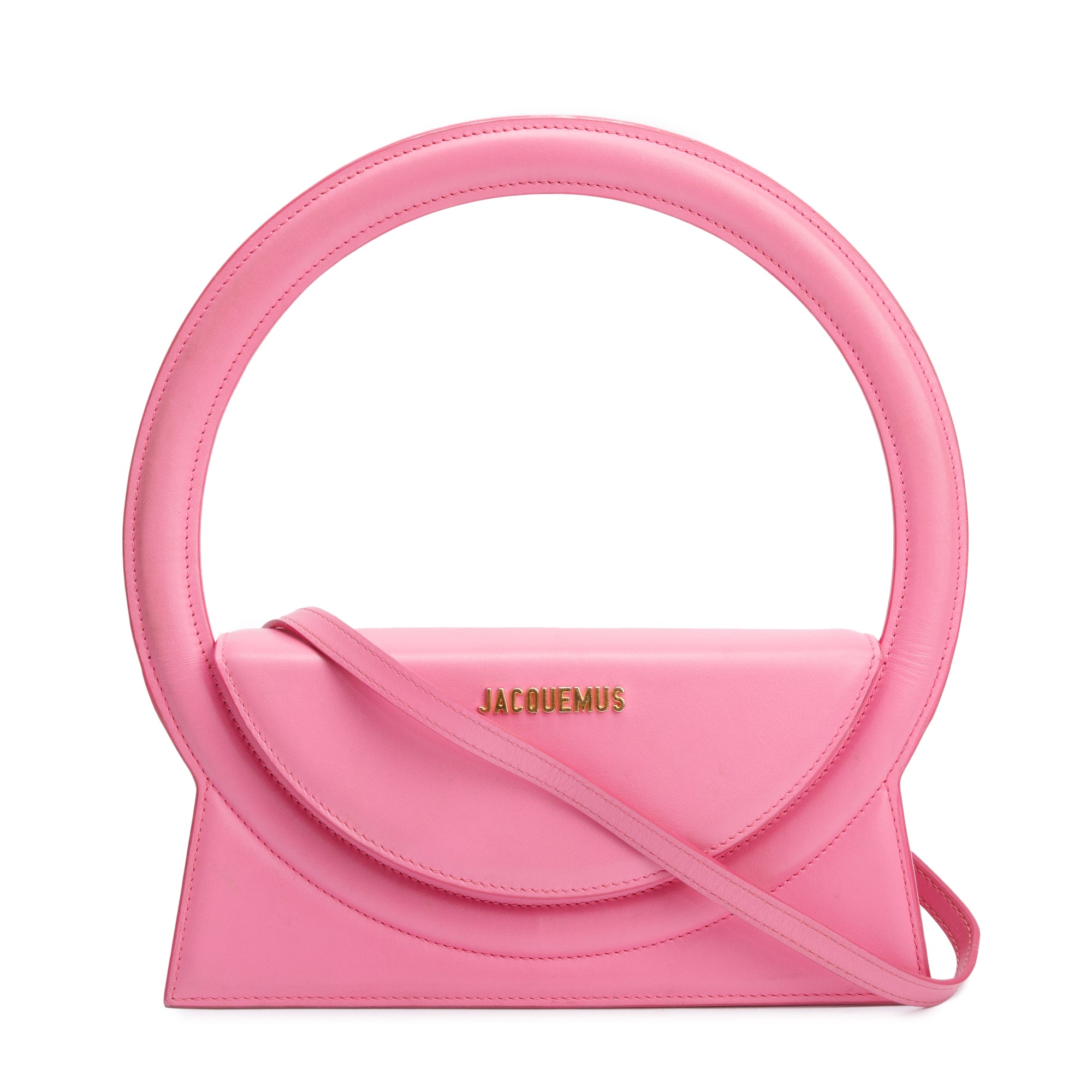 Jacquemus Pink Leather Le Rond Bag w/ Strap