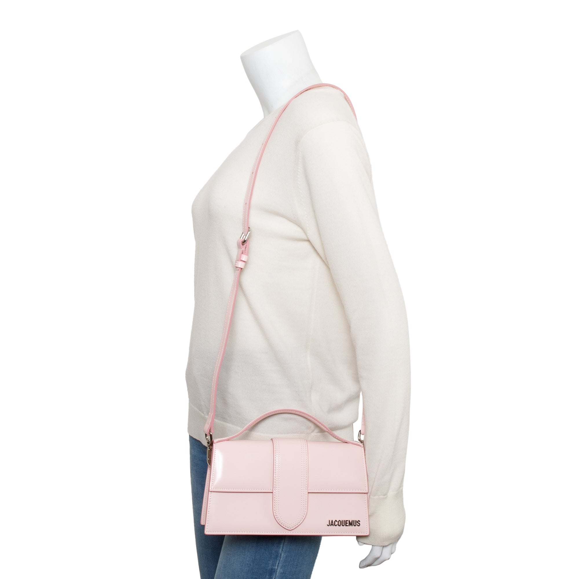 Jacquemus Pink Patent Leather Le Grand Bambino Bag w/ Strap