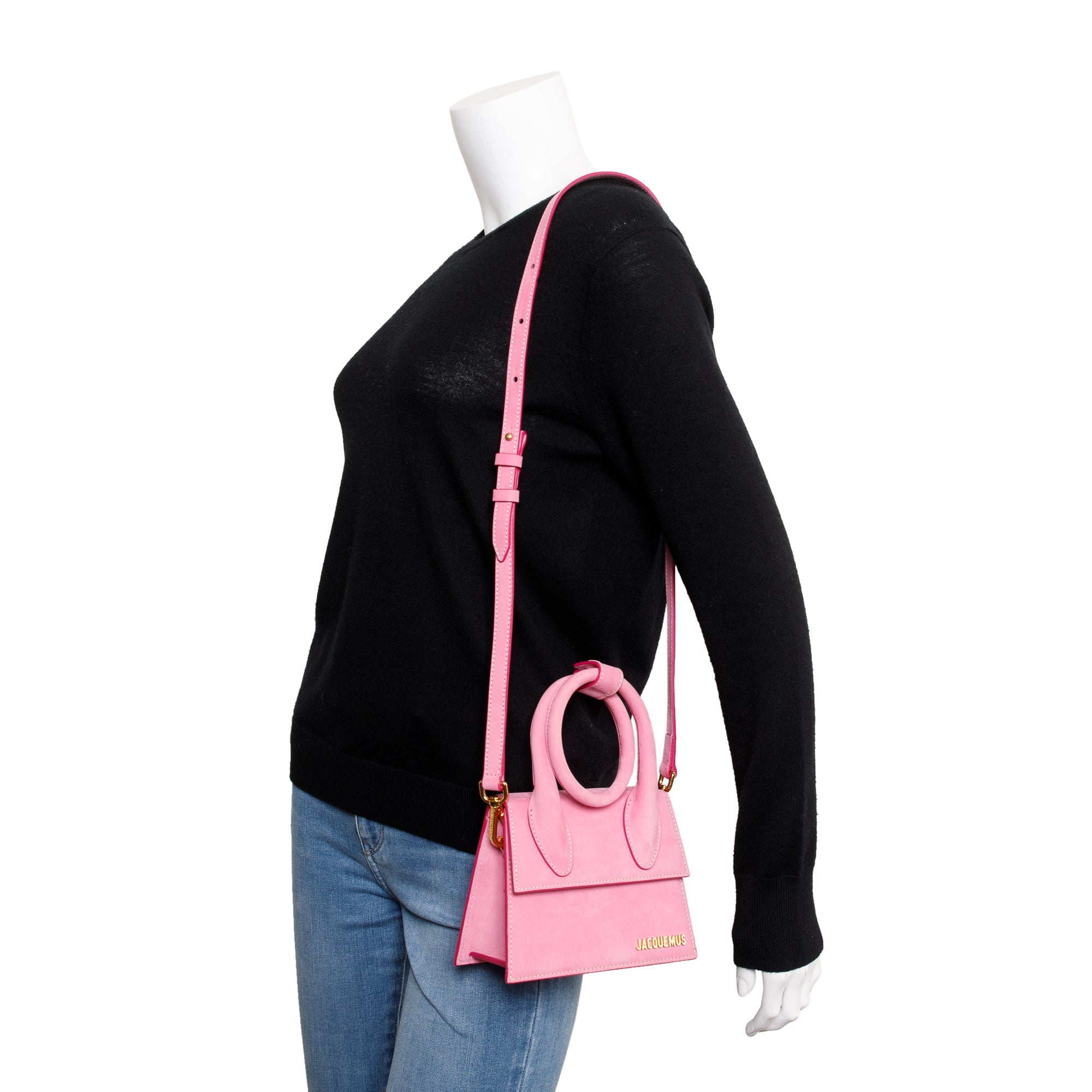 Jacquemus Pink Suede Le Chiquito Noeud Bag w/ Strap