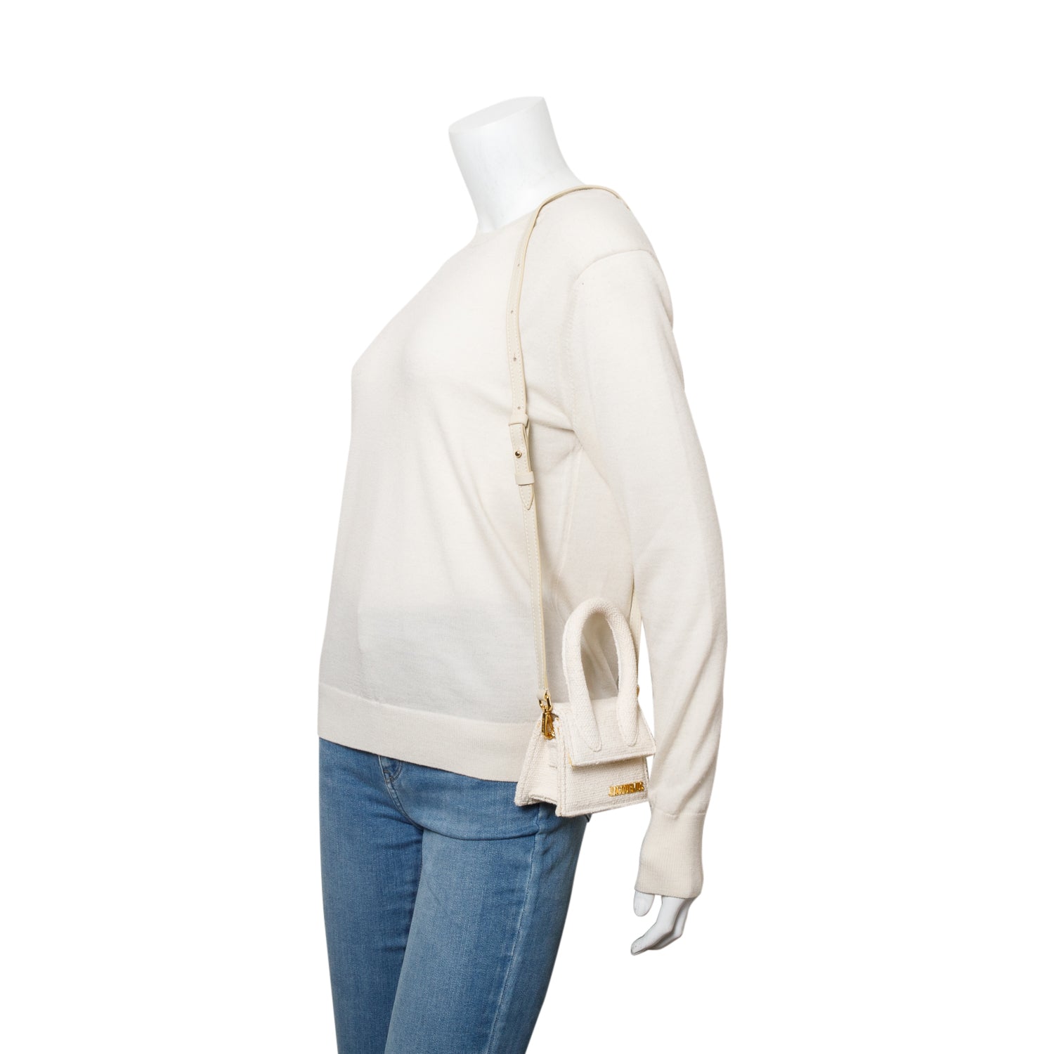 Jacquemus White Canvas Mini Signature Le Chiquito Handle Bag w/ Strap