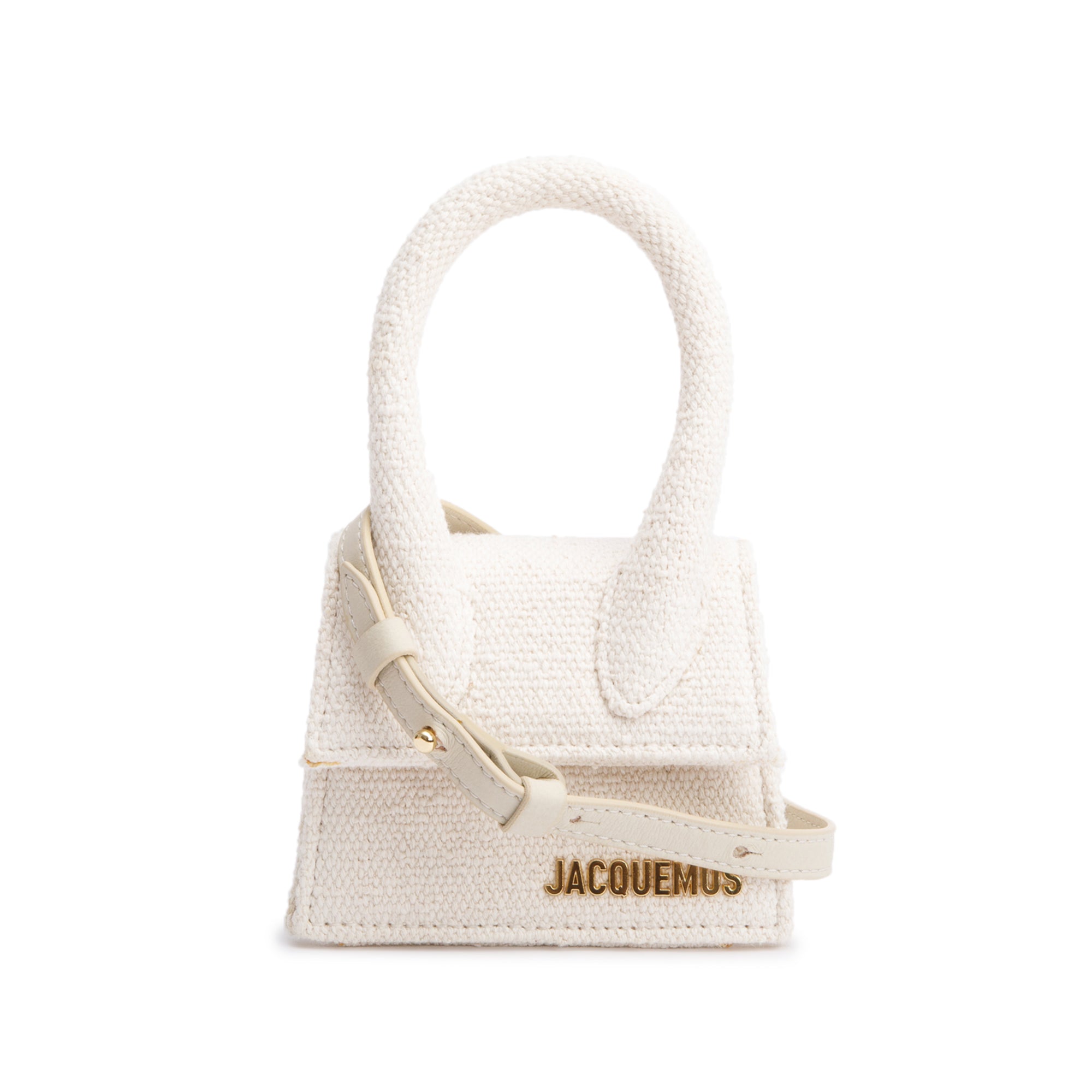Jacquemus White Canvas Mini Signature Le Chiquito Handle Bag w/ Strap